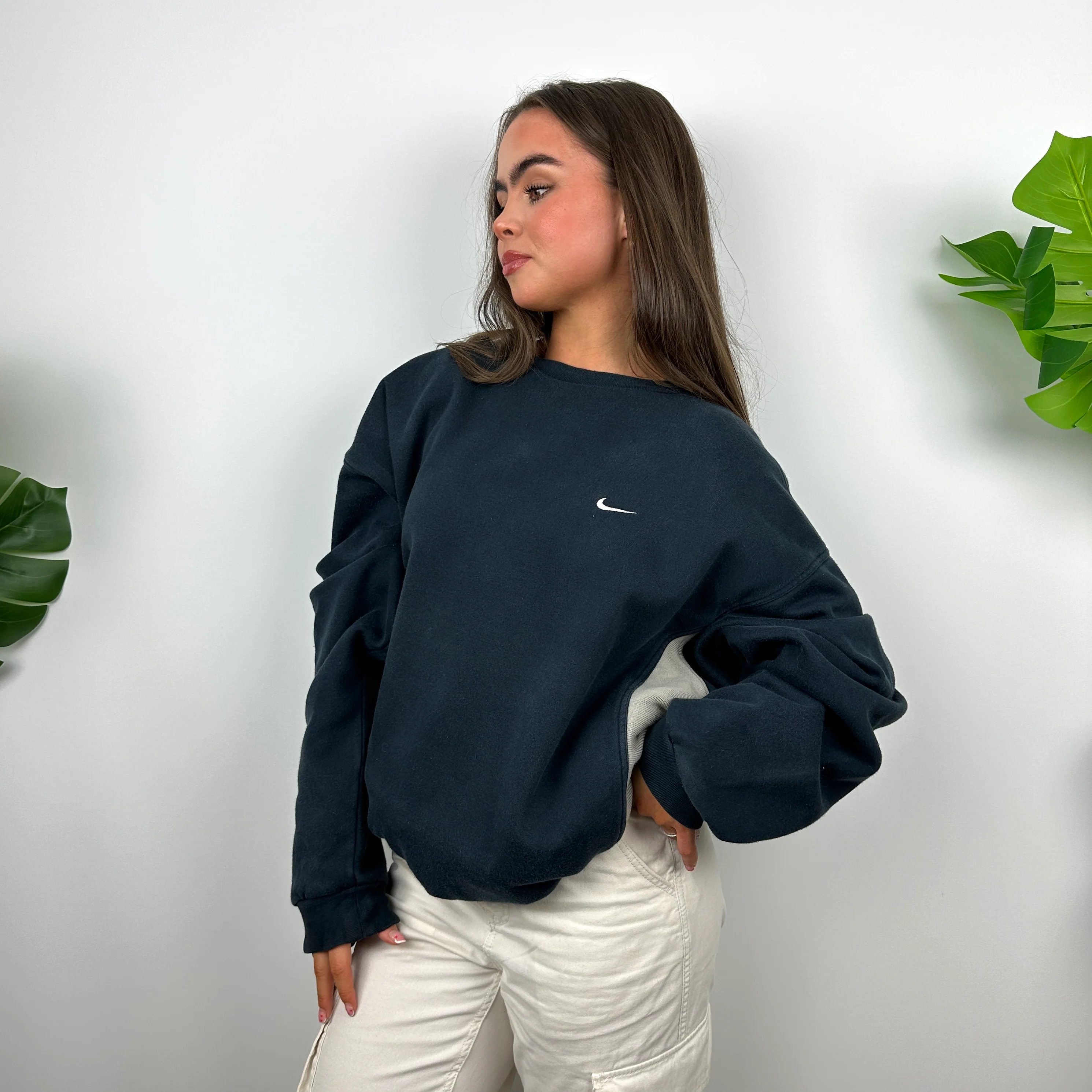 Nike Navy Embroidered Swoosh Sweatshirt (XL) - Image 2