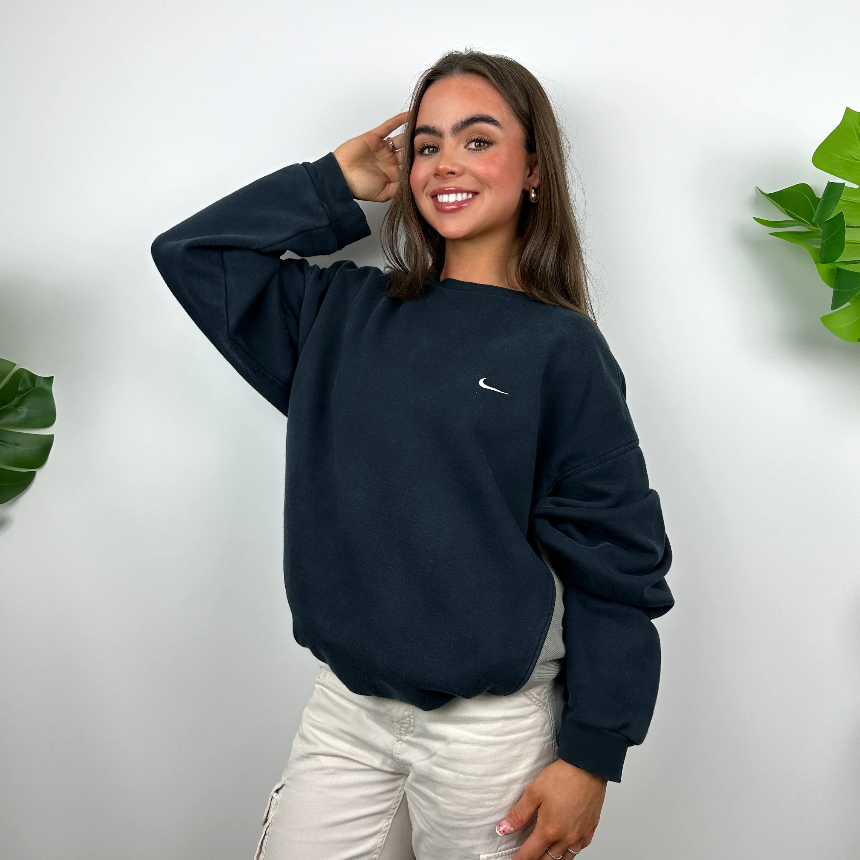 Nike Navy Embroidered Swoosh Sweatshirt (XL) - Image 4