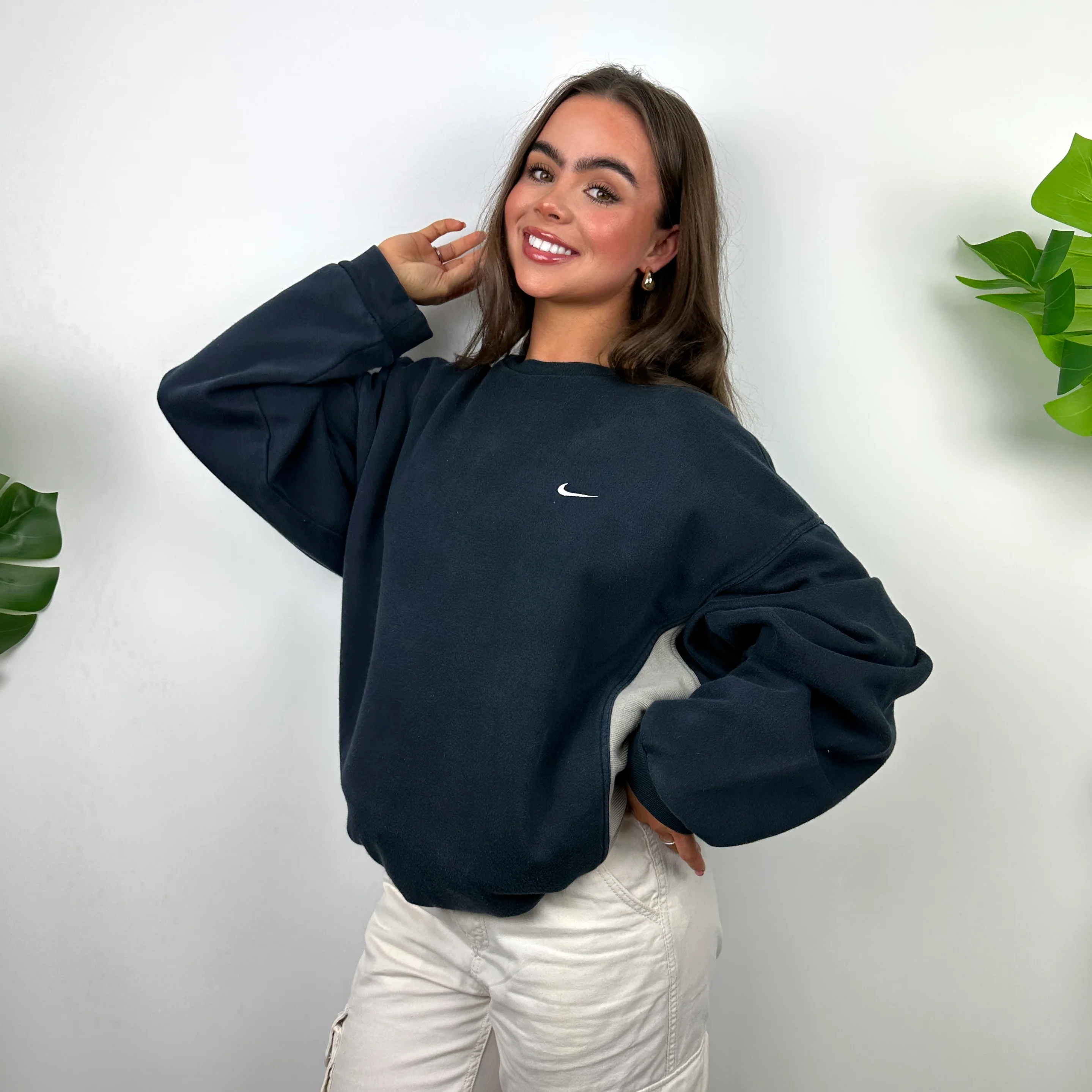Nike Navy Embroidered Swoosh Sweatshirt (XL) - Image 5
