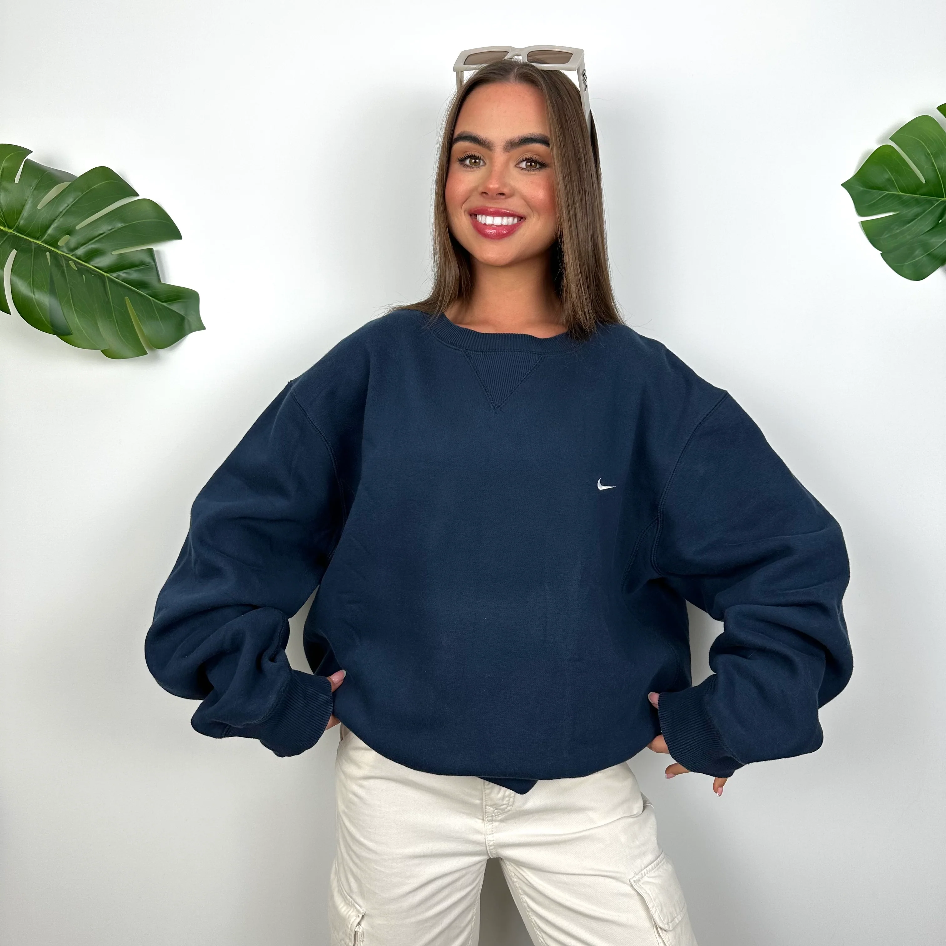 Nike Navy Embroidered Swoosh Sweatshirt (XL) - Image 3