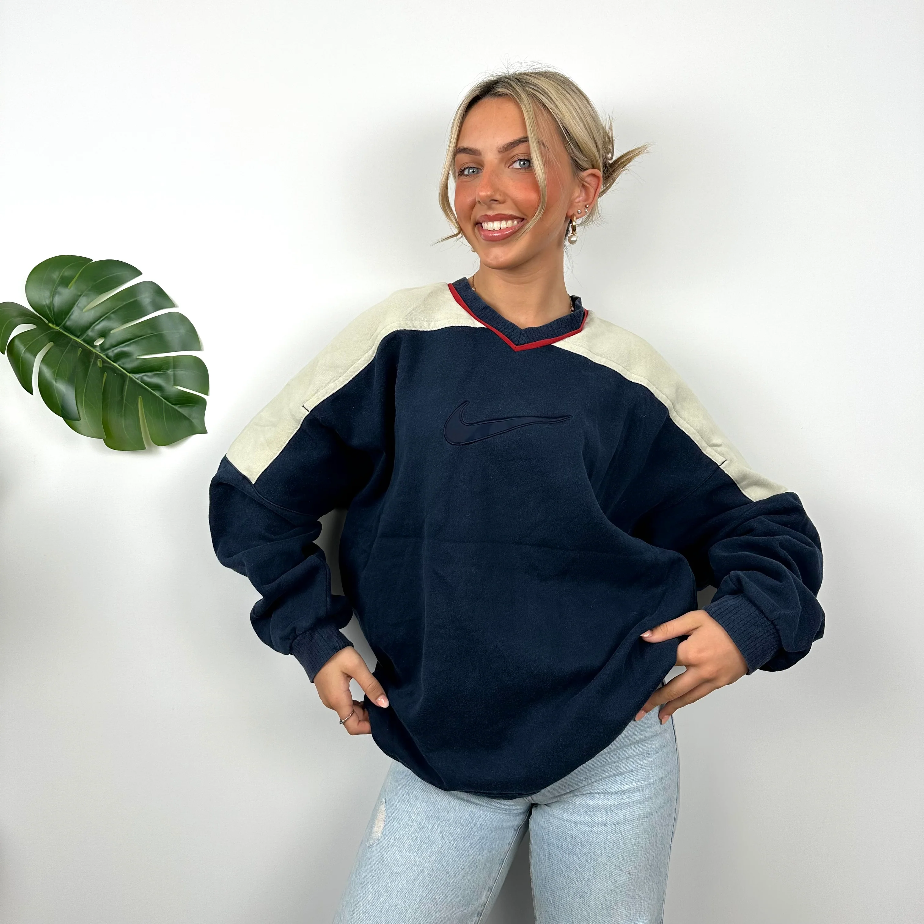 Nike Navy Embroidered Swoosh Sweatshirt (L) - Image 2