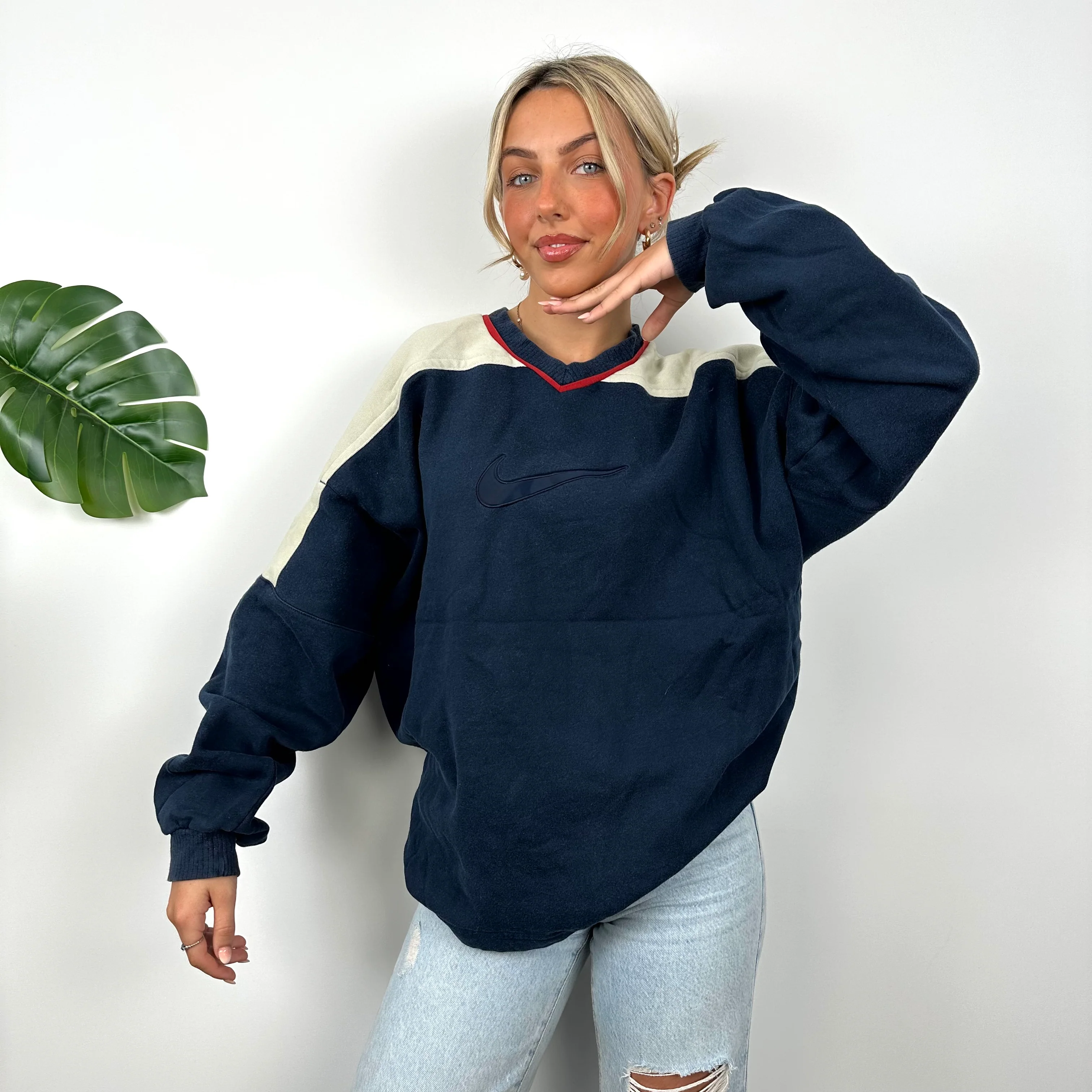 Nike Navy Embroidered Swoosh Sweatshirt (L) - Image 3