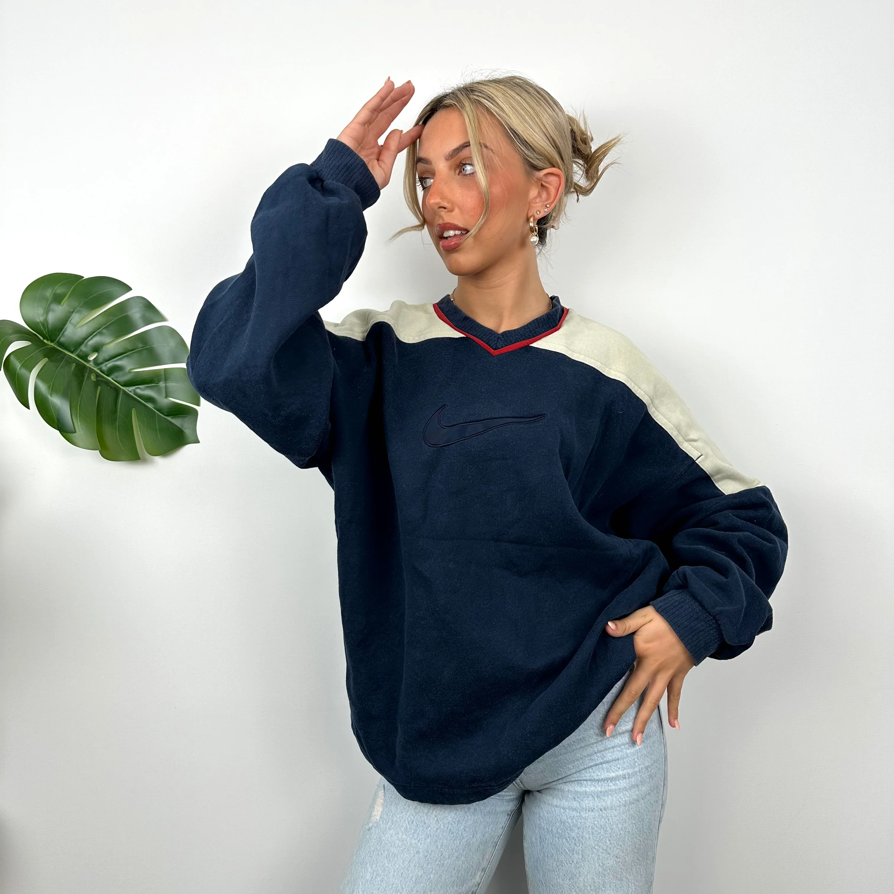 Nike Navy Embroidered Swoosh Sweatshirt (L) - Image 4