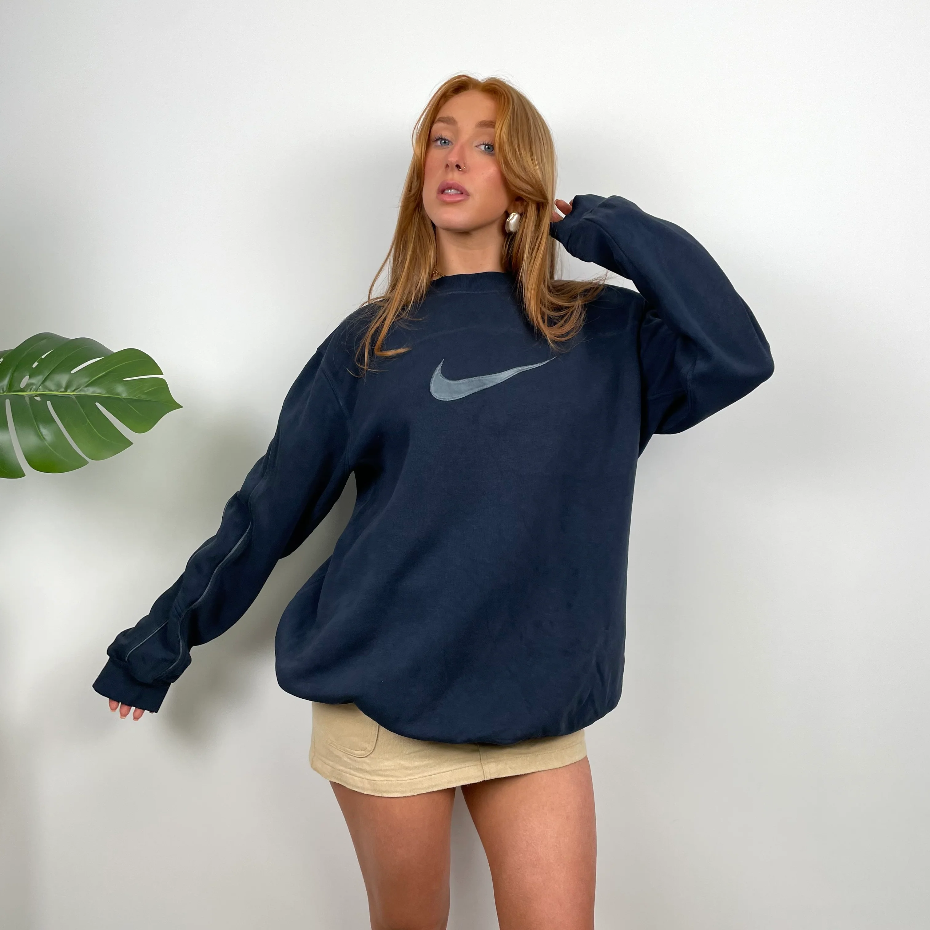 Nike Navy Embroidered Swoosh Sweatshirt (L) - Image 4
