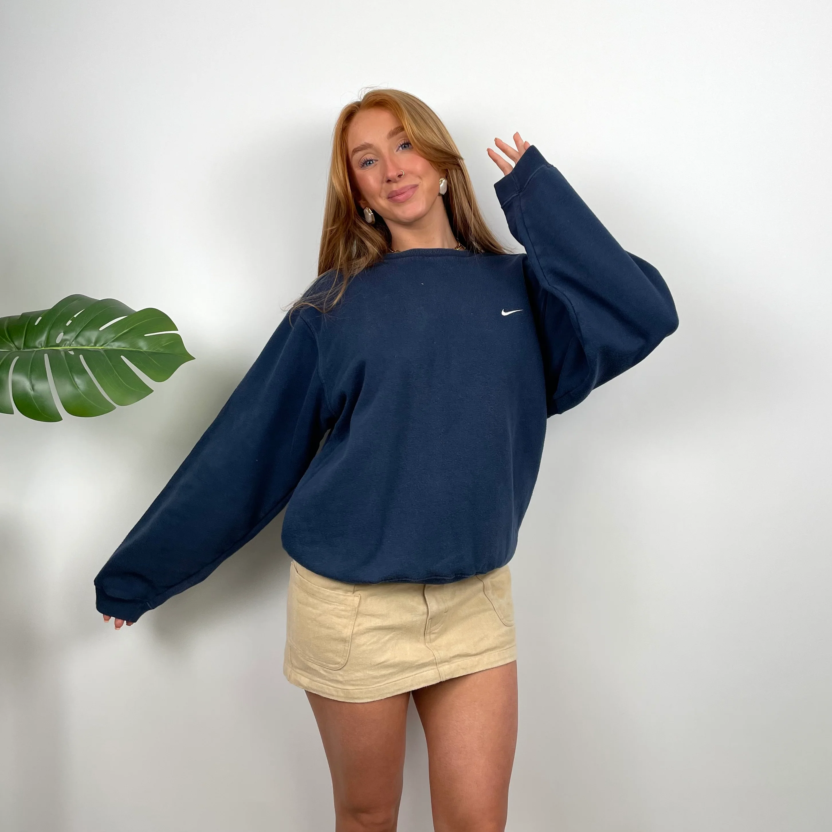 Nike Navy Embroidered Swoosh Sweatshirt (S) - Image 3