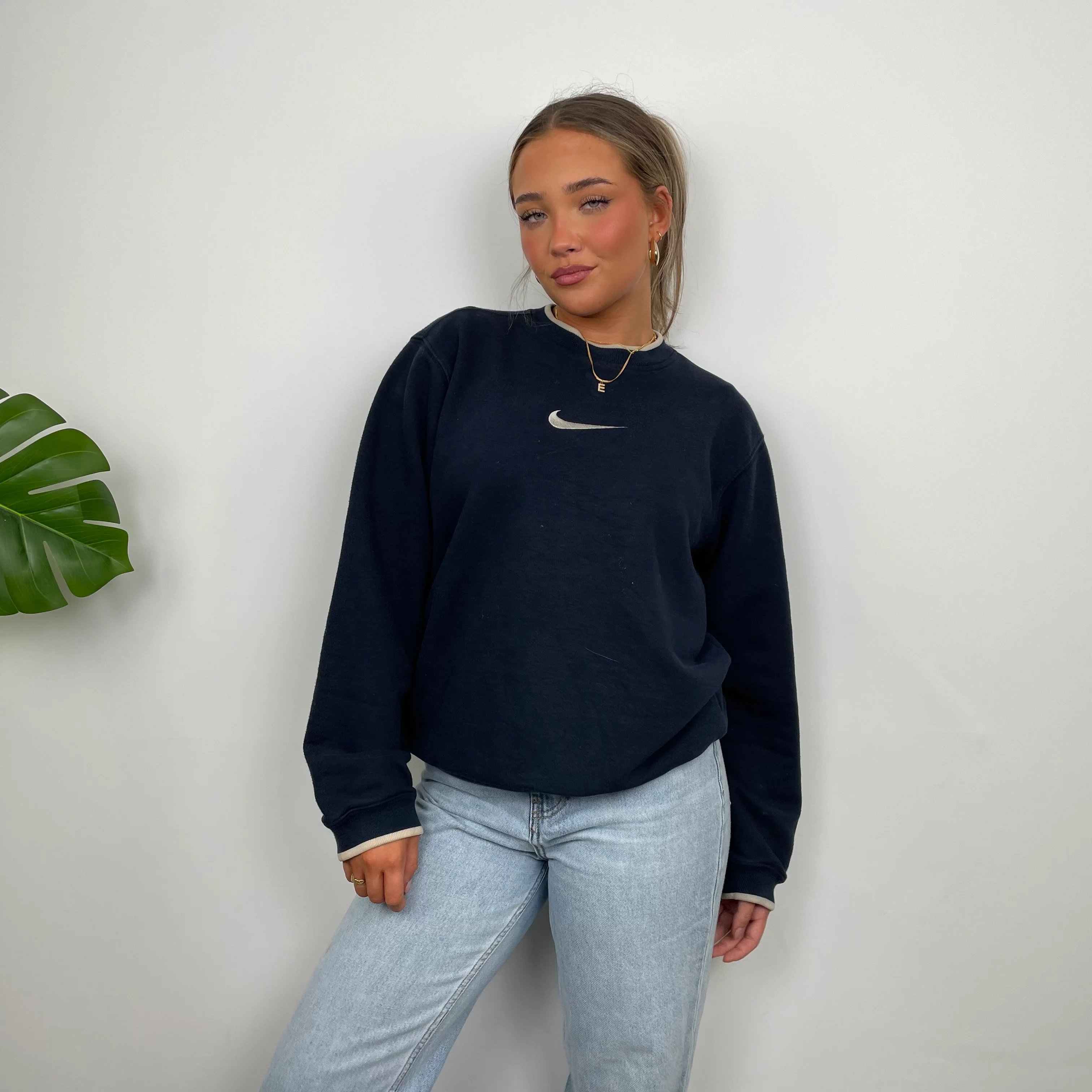 Nike Navy Embroidered Swoosh Sweatshirt (S) - Image 6