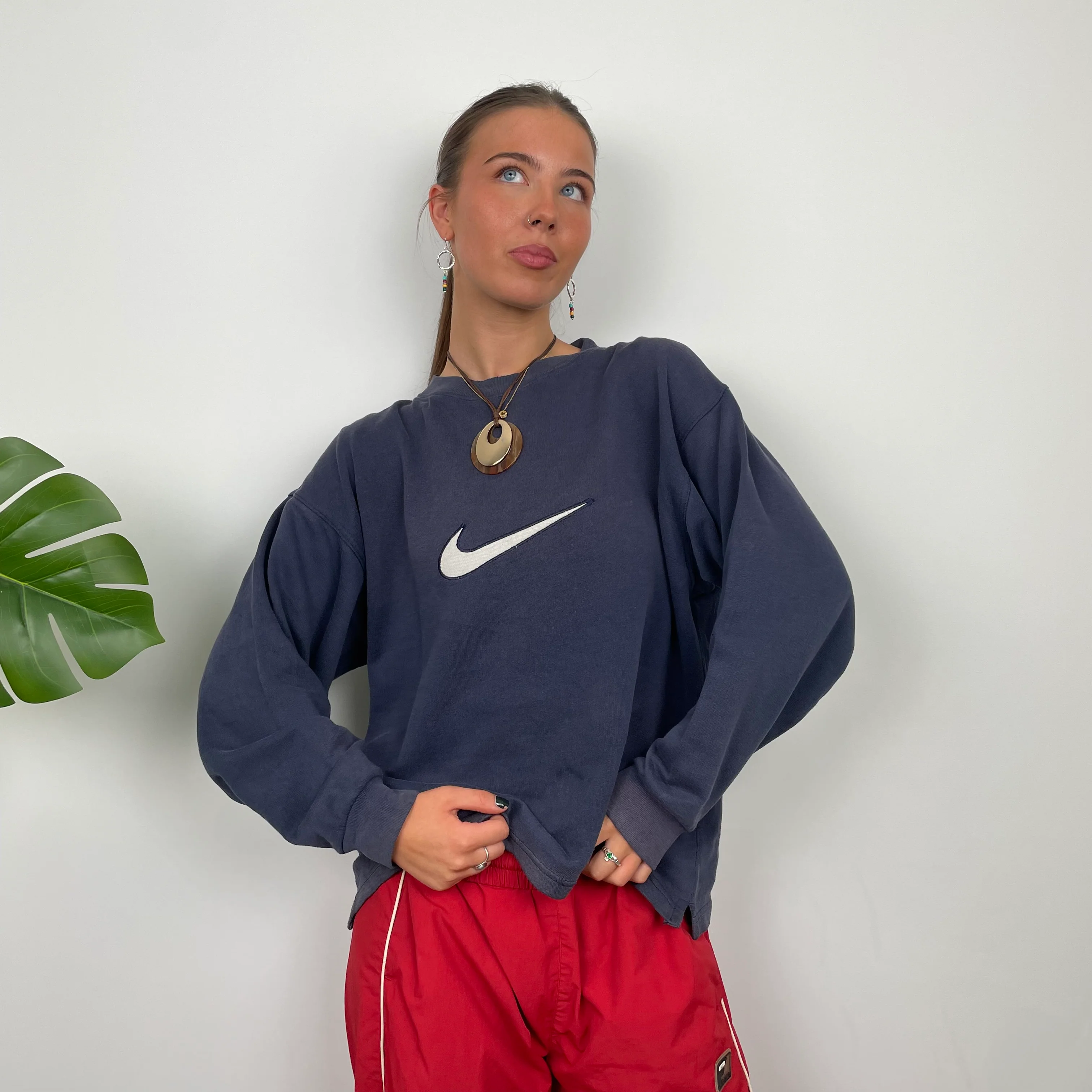 Nike Navy Embroidered Swoosh Sweatshirt (S) - Image 2
