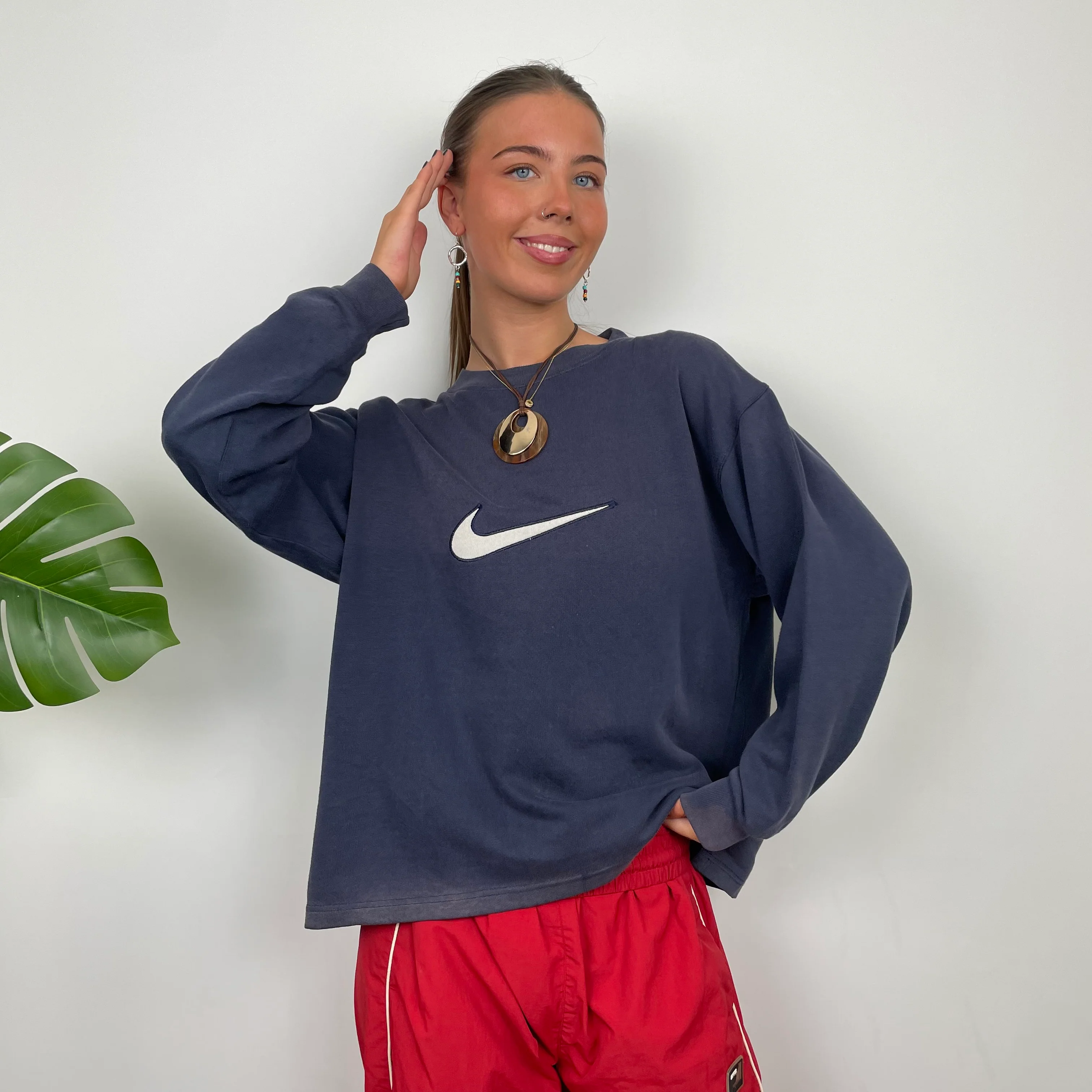 Nike Navy Embroidered Swoosh Sweatshirt (S) - Image 3