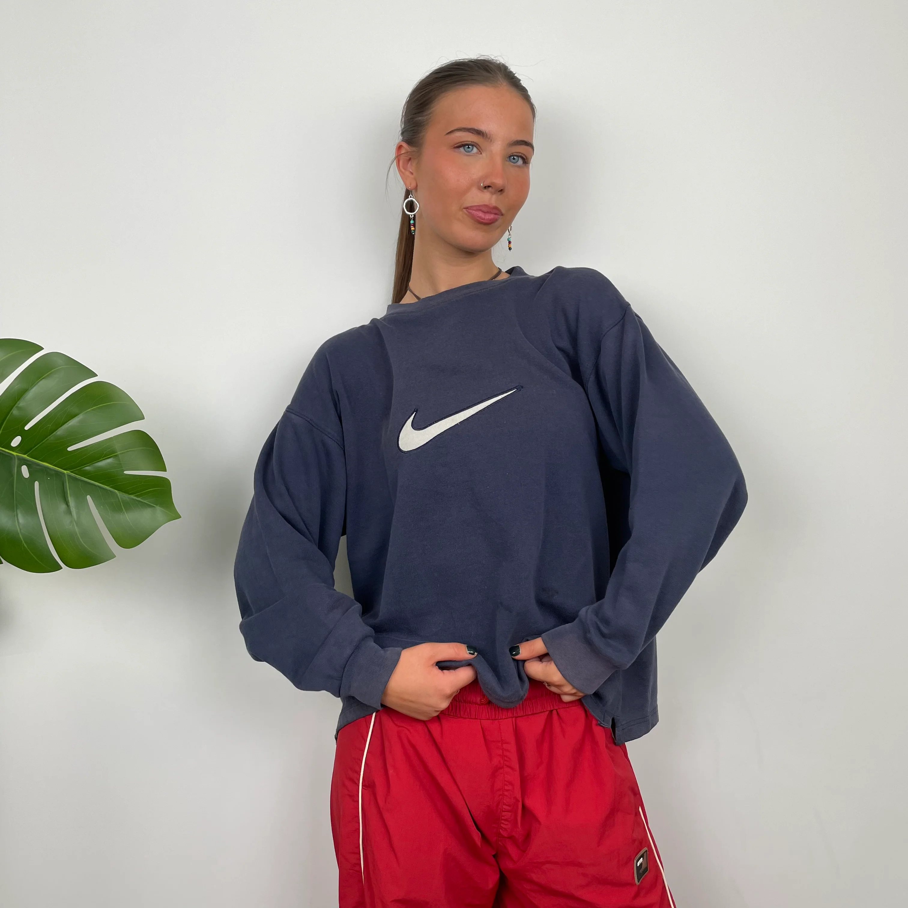 Nike Navy Embroidered Swoosh Sweatshirt (S) - Image 5