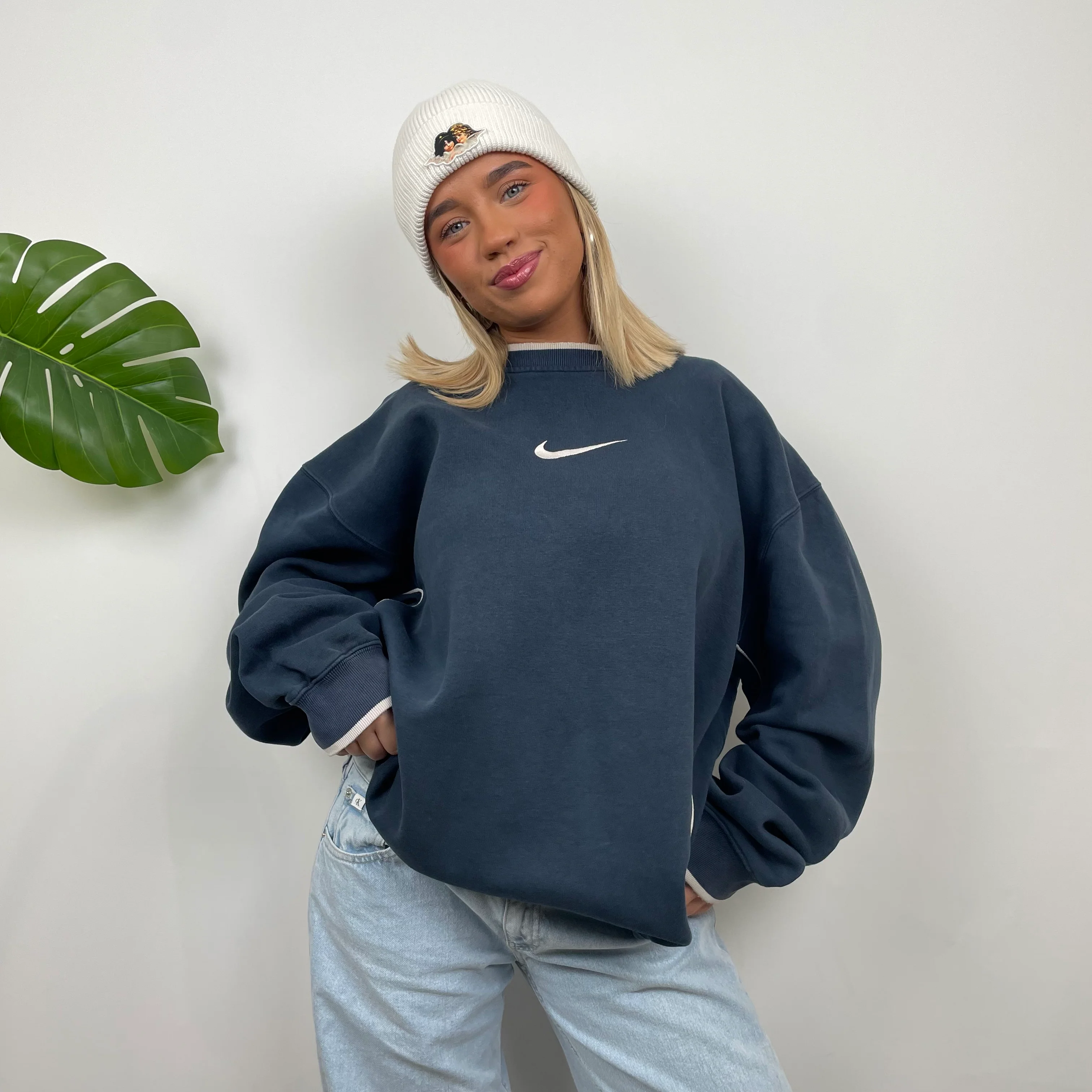 Nike Navy Embroidered Swoosh Sweatshirt (XL) - Image 7
