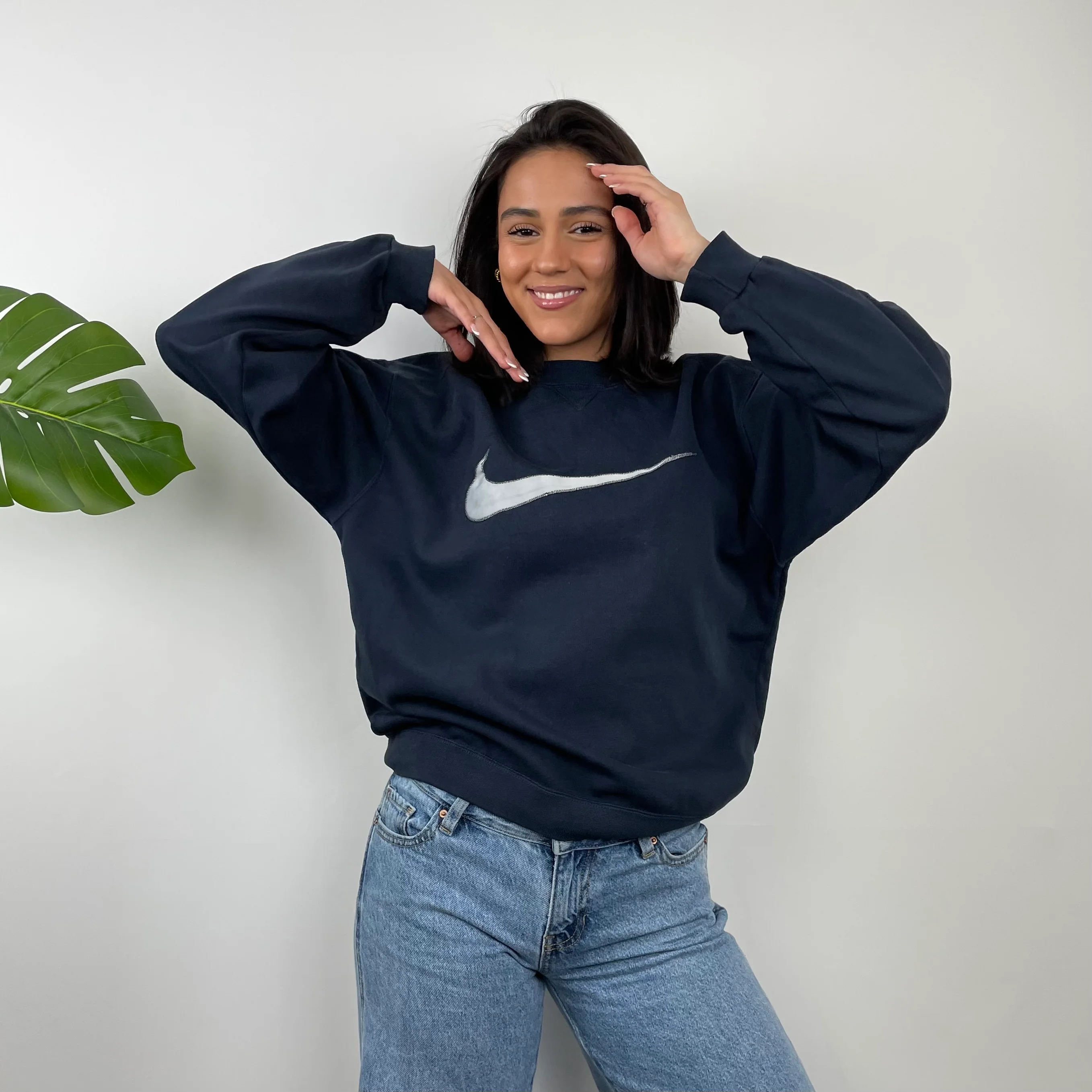 Nike Navy Embroidered Swoosh Sweatshirt (S) - Image 2