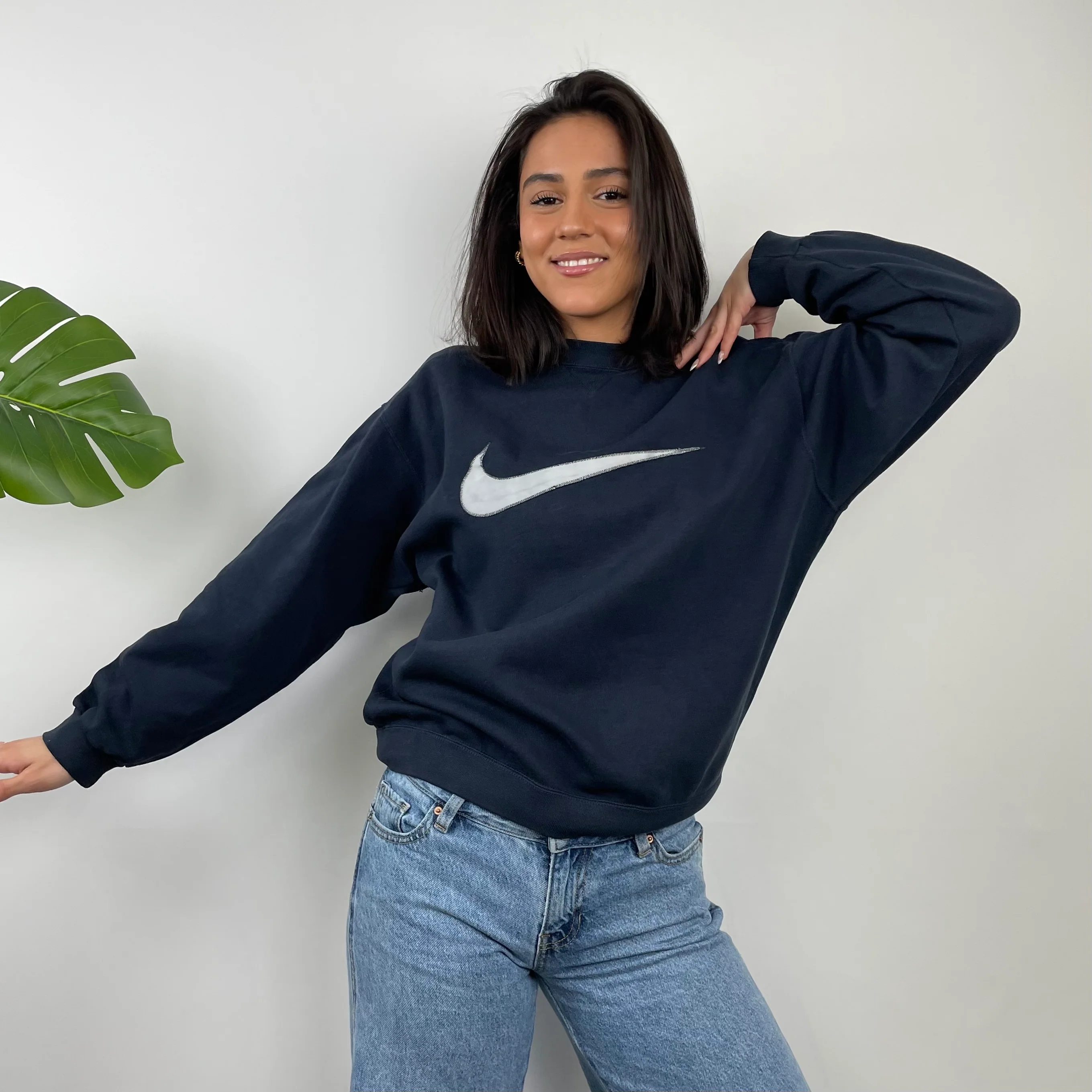 Nike Navy Embroidered Swoosh Sweatshirt (S) - Image 4