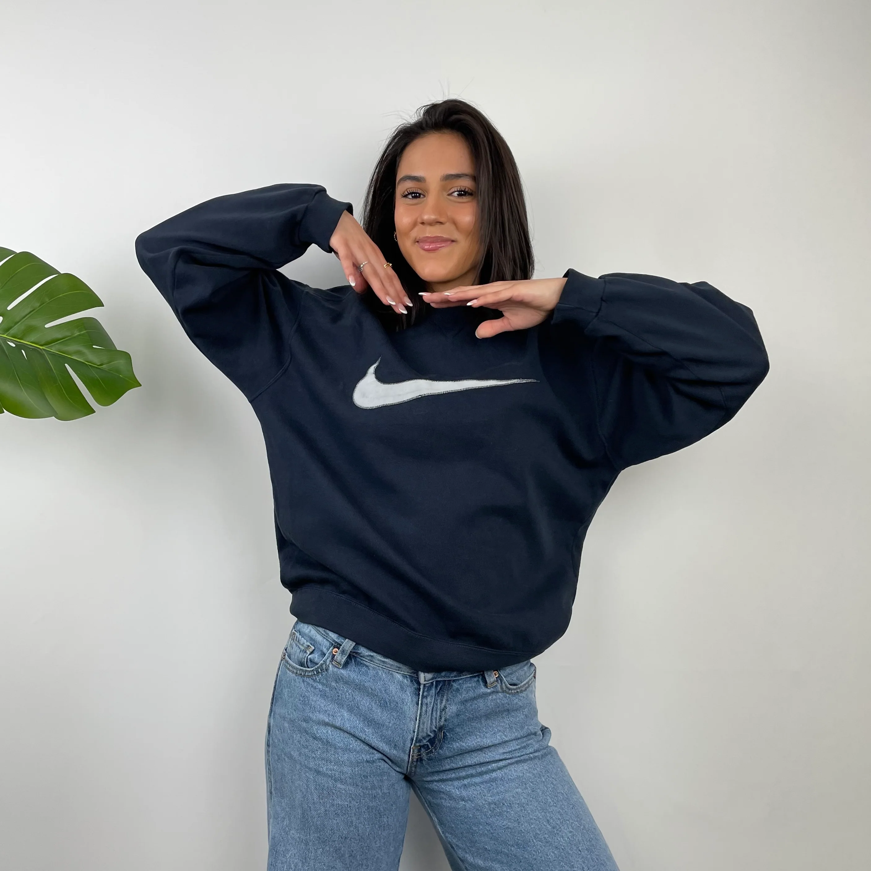 Nike Navy Embroidered Swoosh Sweatshirt (S) - Image 5