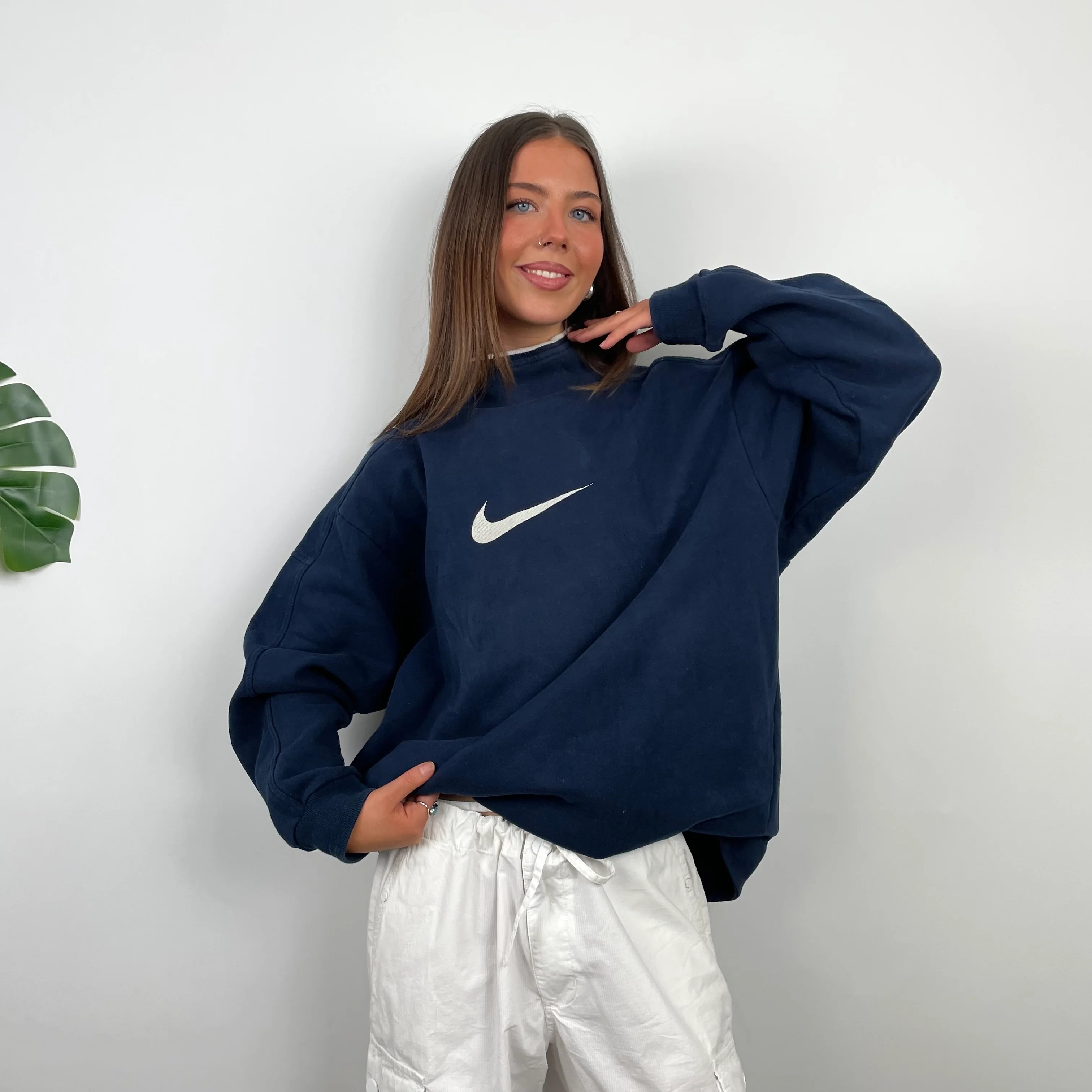 Nike Navy Embroidered Swoosh Sweatshirt (L)