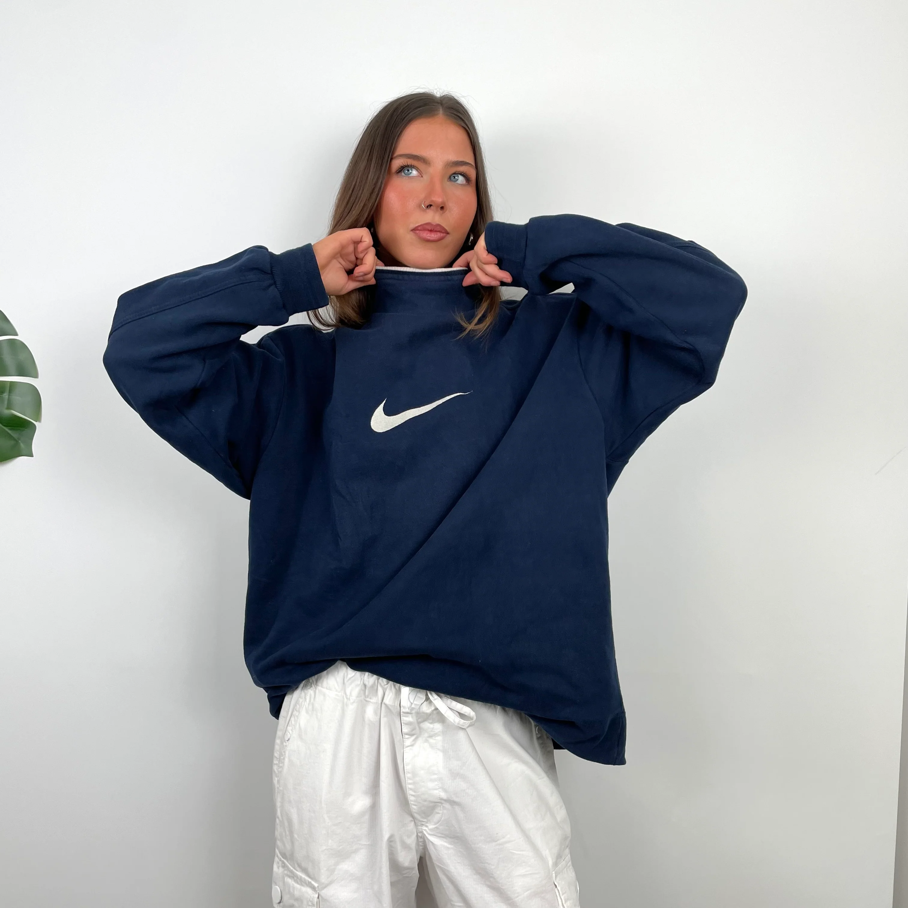 Nike Navy Embroidered Swoosh Sweatshirt (L) - Image 2