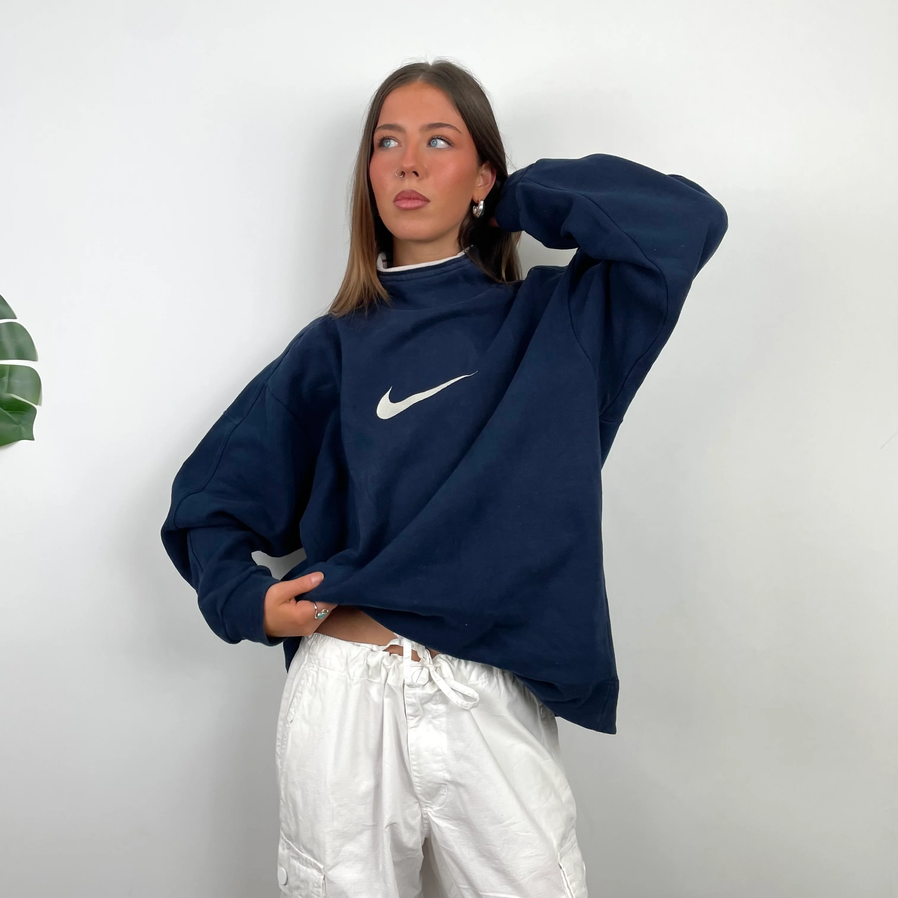 Nike Navy Embroidered Swoosh Sweatshirt (L) - Image 3