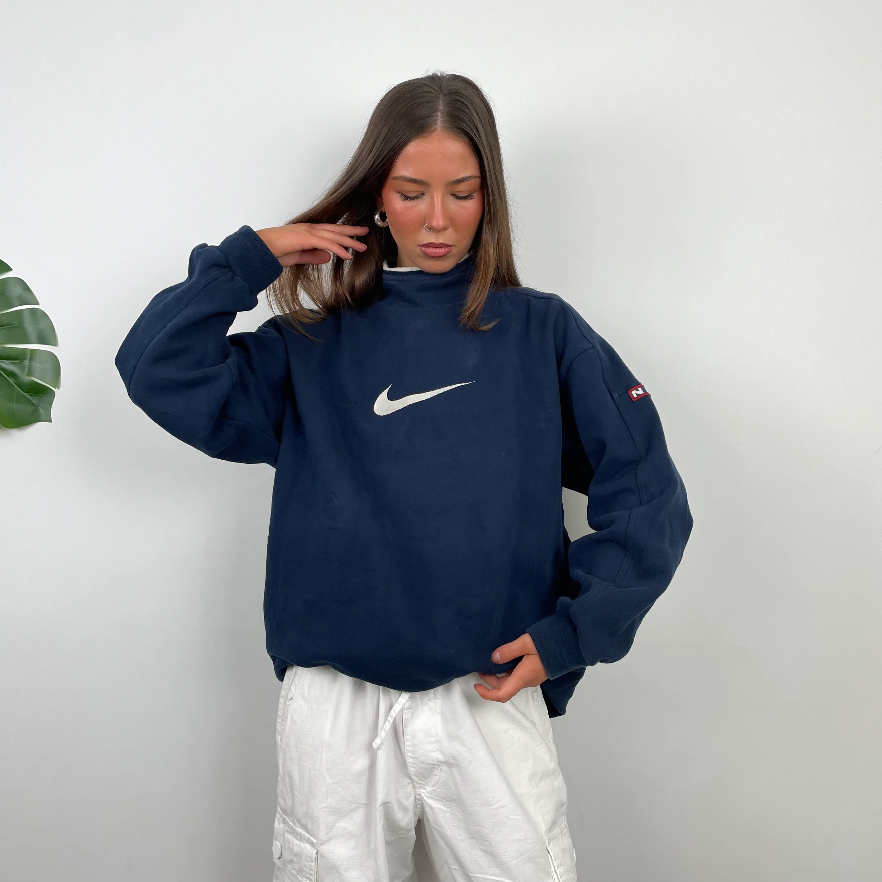 Nike Navy Embroidered Swoosh Sweatshirt (L) - Image 4