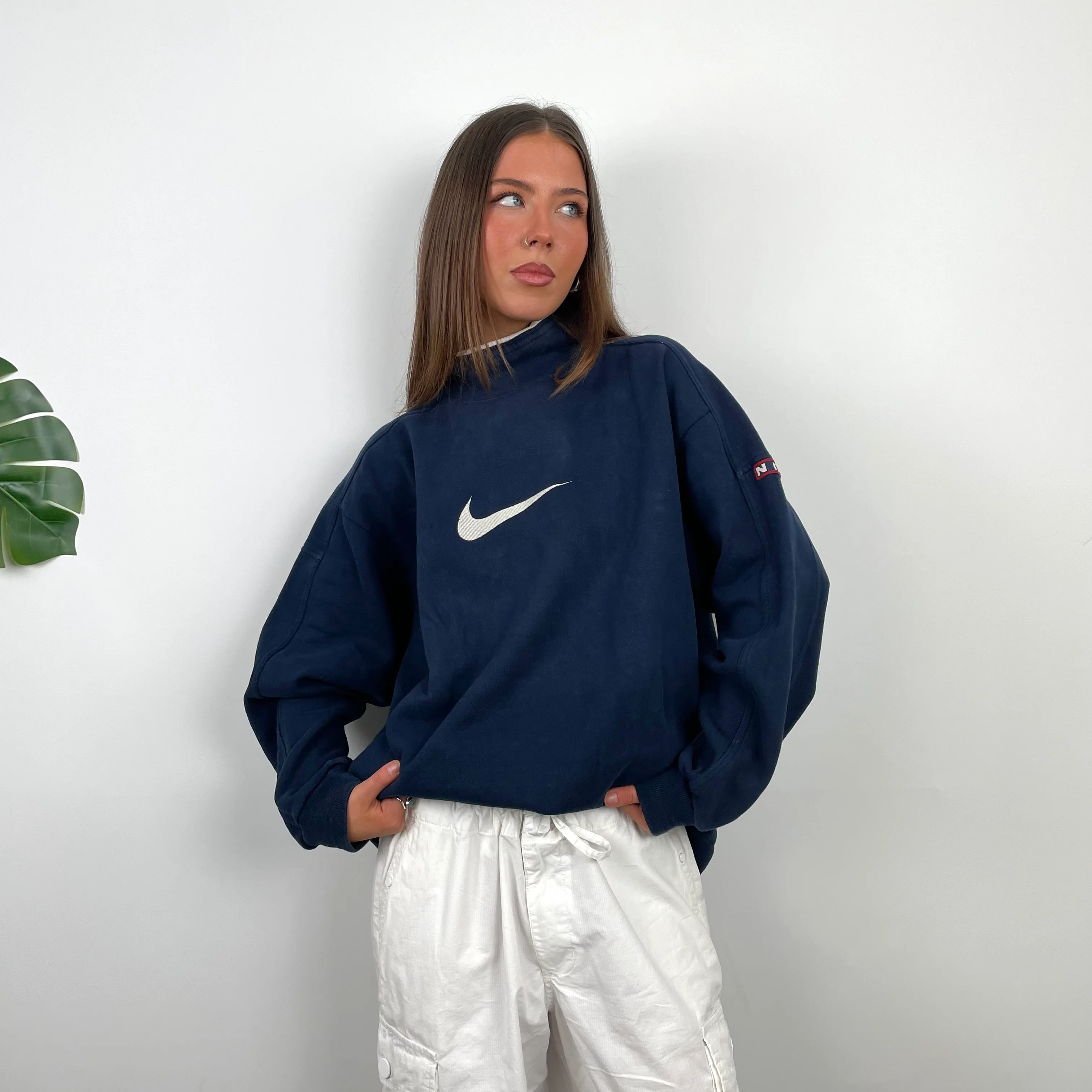 Nike Navy Embroidered Swoosh Sweatshirt (L) - Image 5