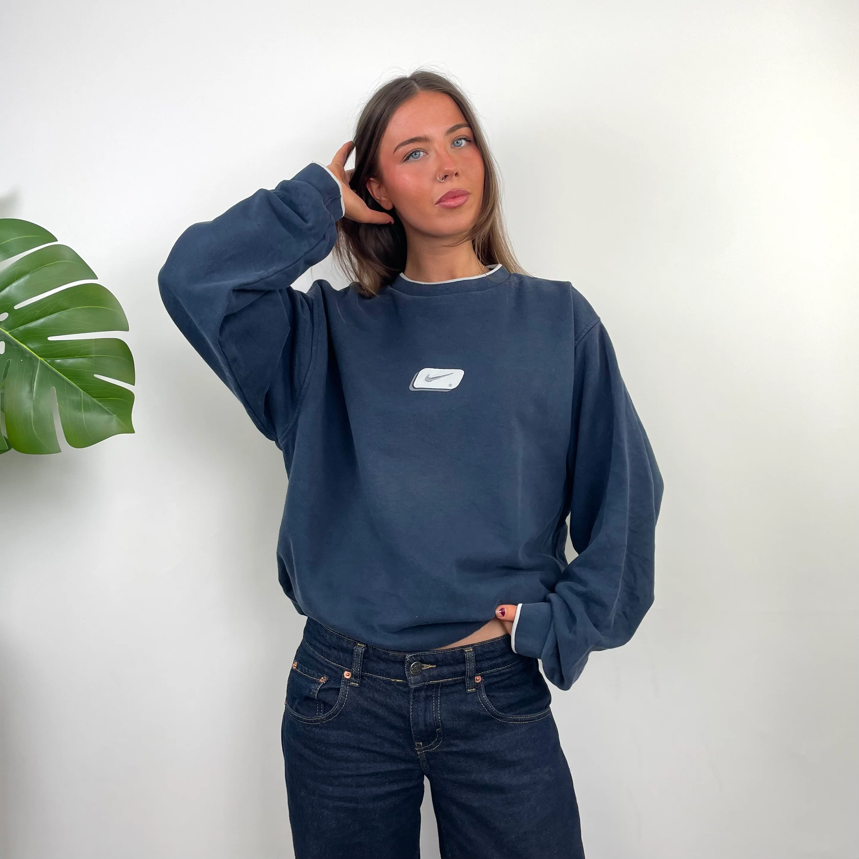 Nike Navy Embroidered Swoosh Sweatshirt (L)