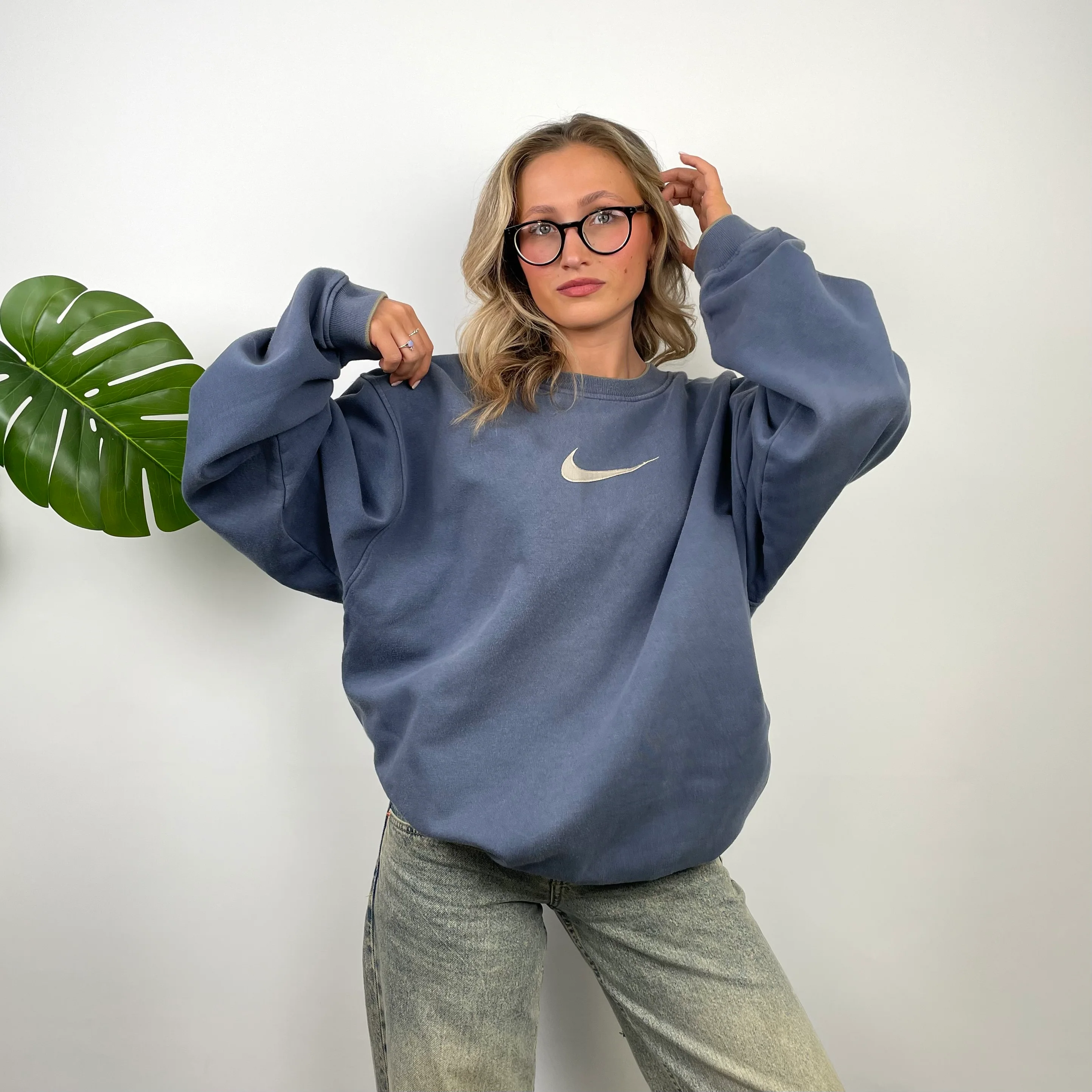 Nike Blue Embroidered Swoosh Sweatshirt (L) - Image 2