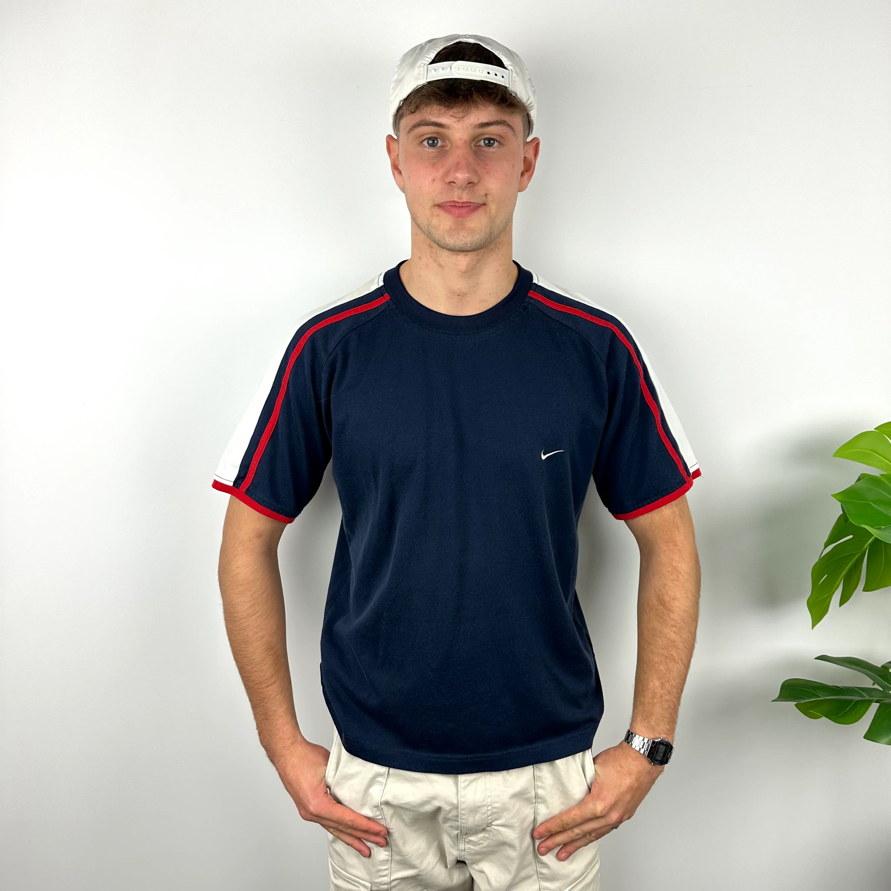 Nike Navy Embroidered Swoosh T Shirt (L) - Image 6