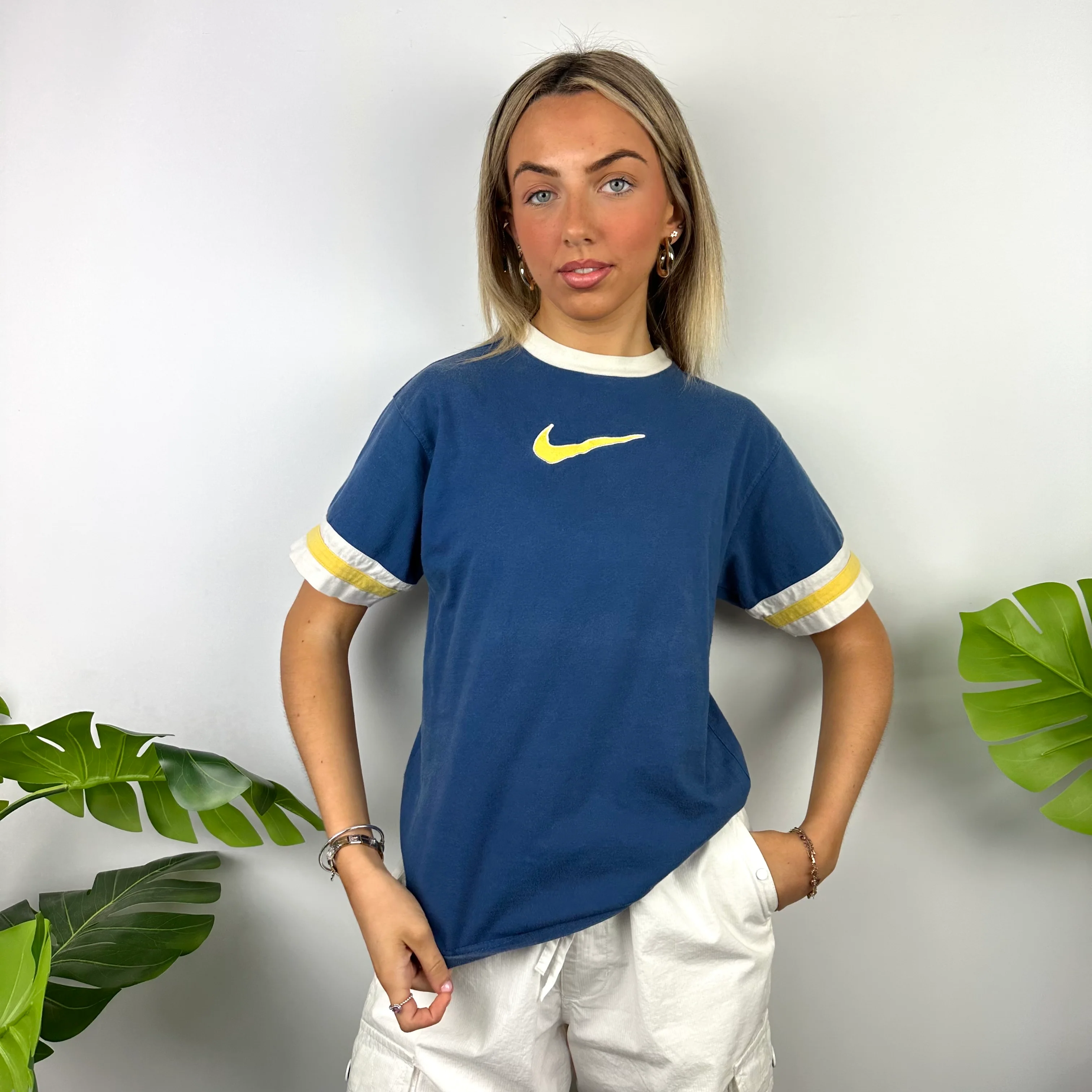 Nike Blue Embroidered Swoosh T Shirt (S)