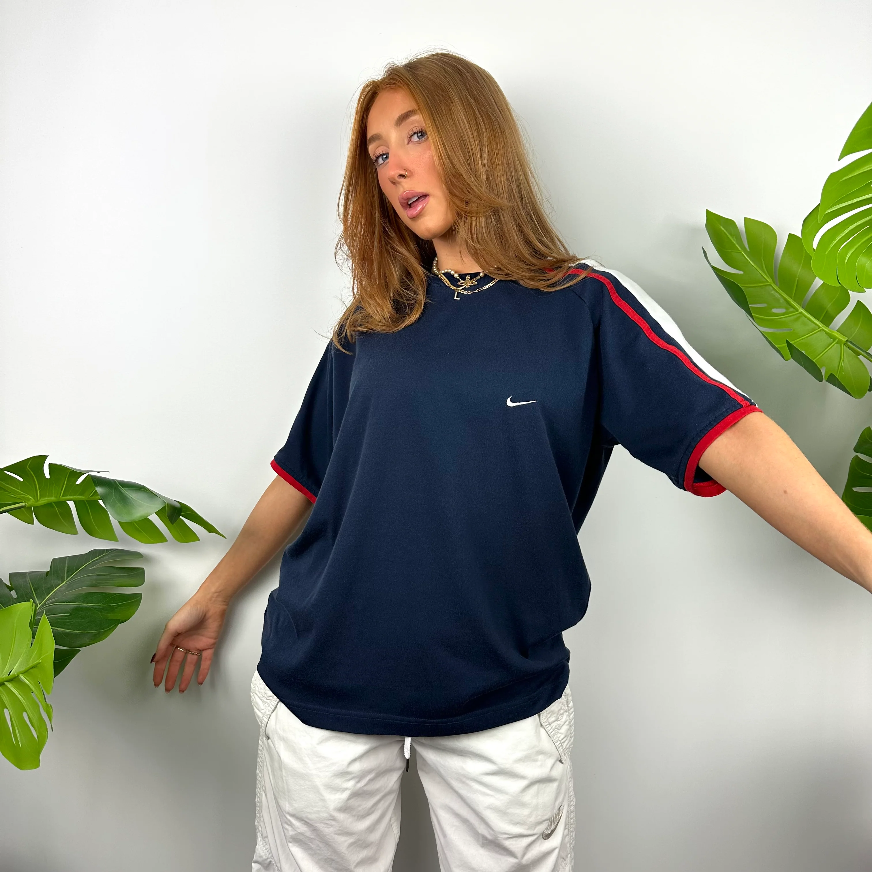 Nike Navy Embroidered Swoosh T Shirt (L) - Image 2