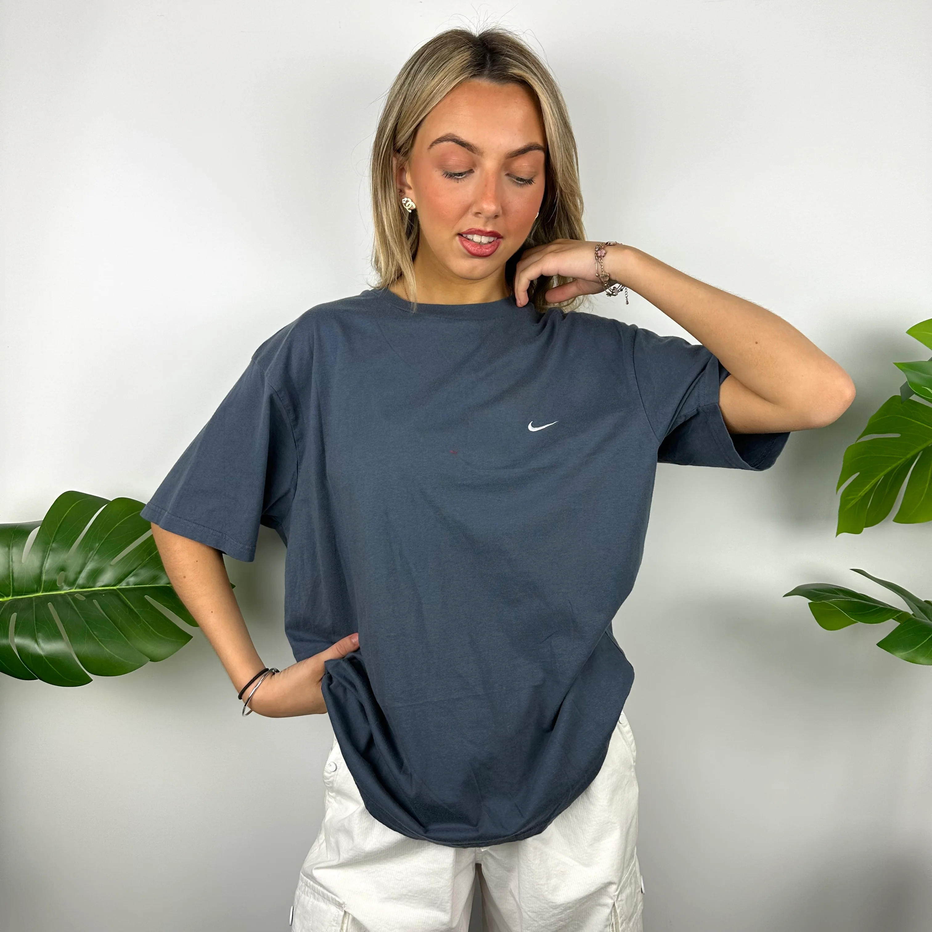 Nike Blue Embroidered Swoosh T Shirt (L) - Image 2