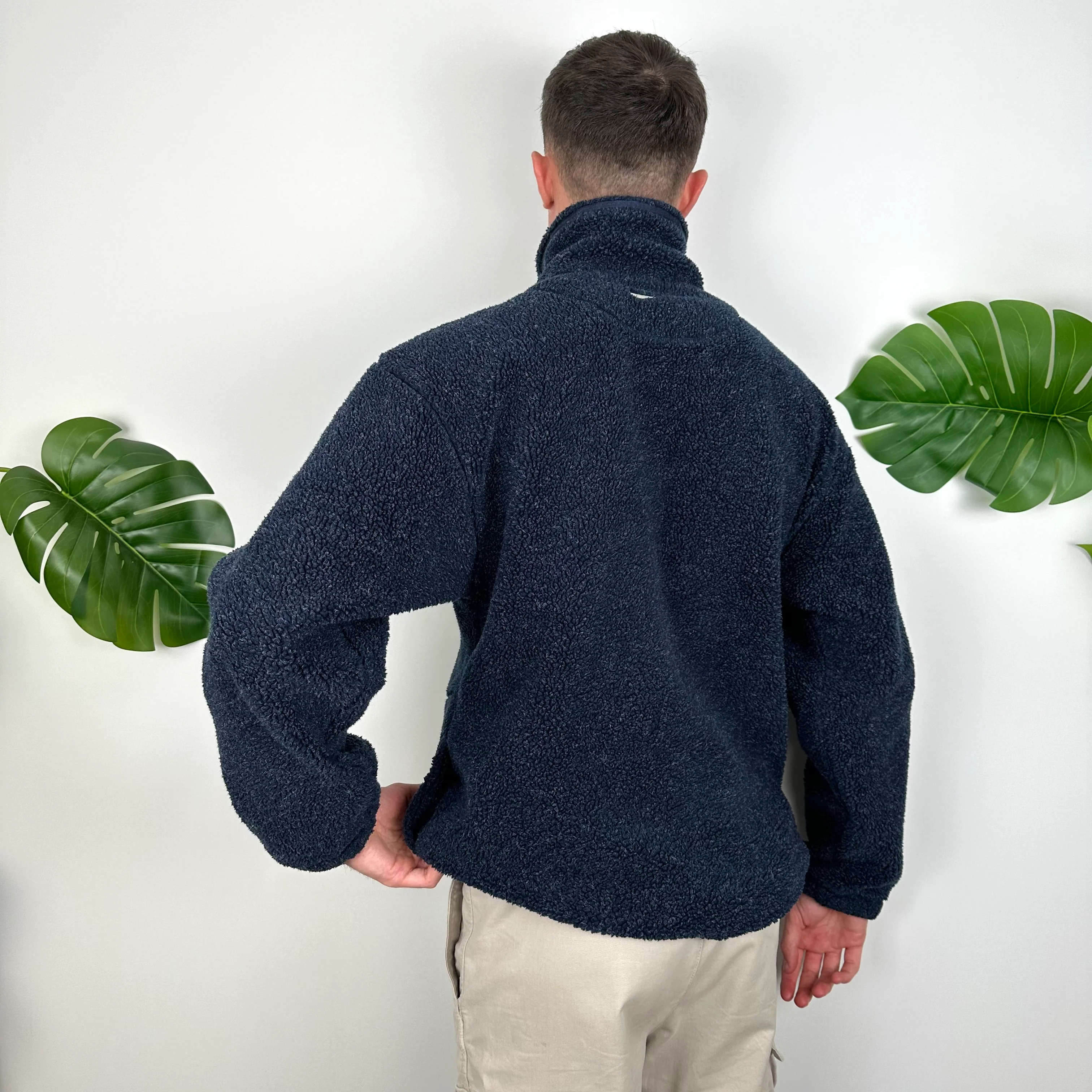 Nike Navy Embroidered Swoosh Teddy Bear Fleece Sherpa Quarter Zip Sweatshirt (M) - Image 6