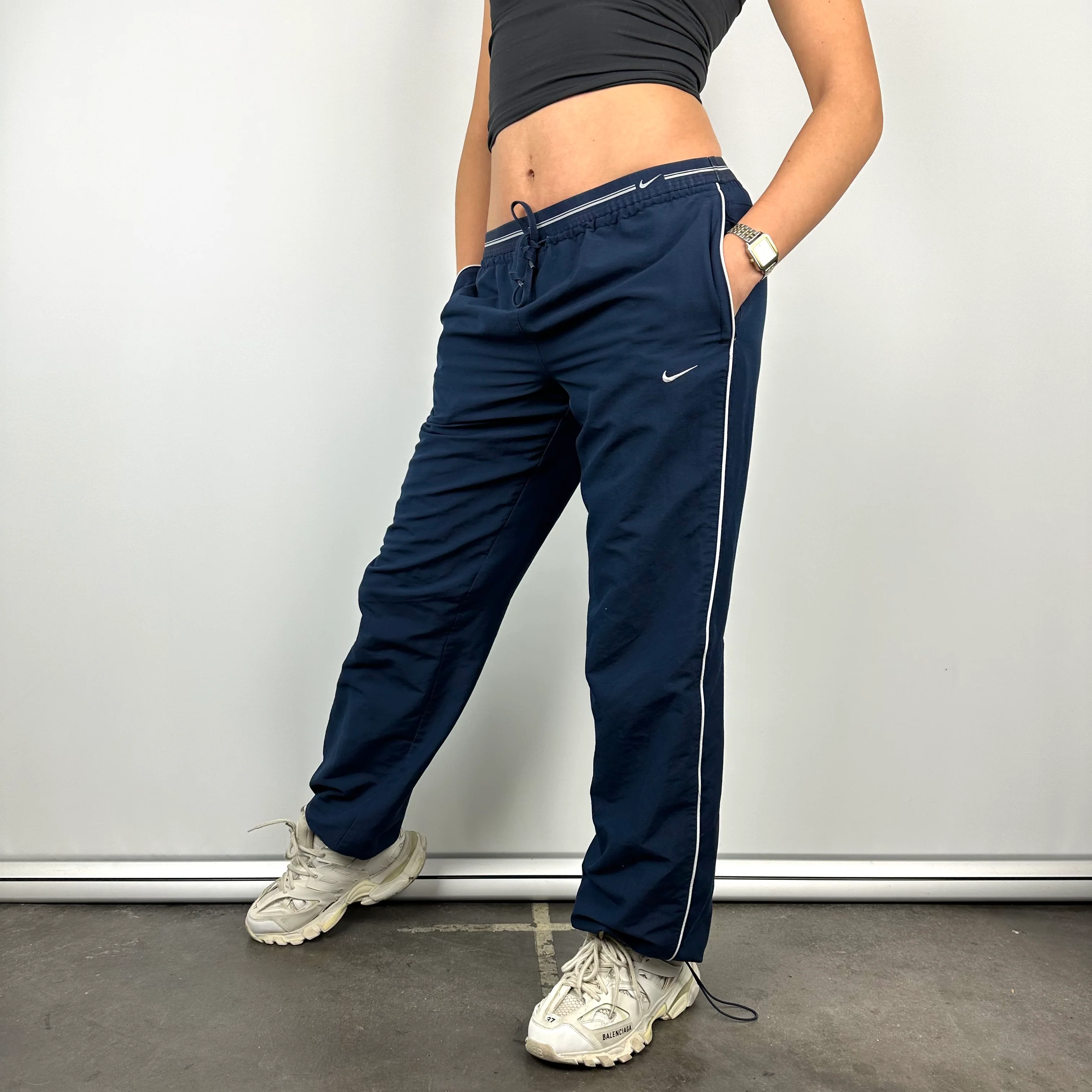 Nike Navy Embroidered Swoosh Track Pants (M) - Image 3