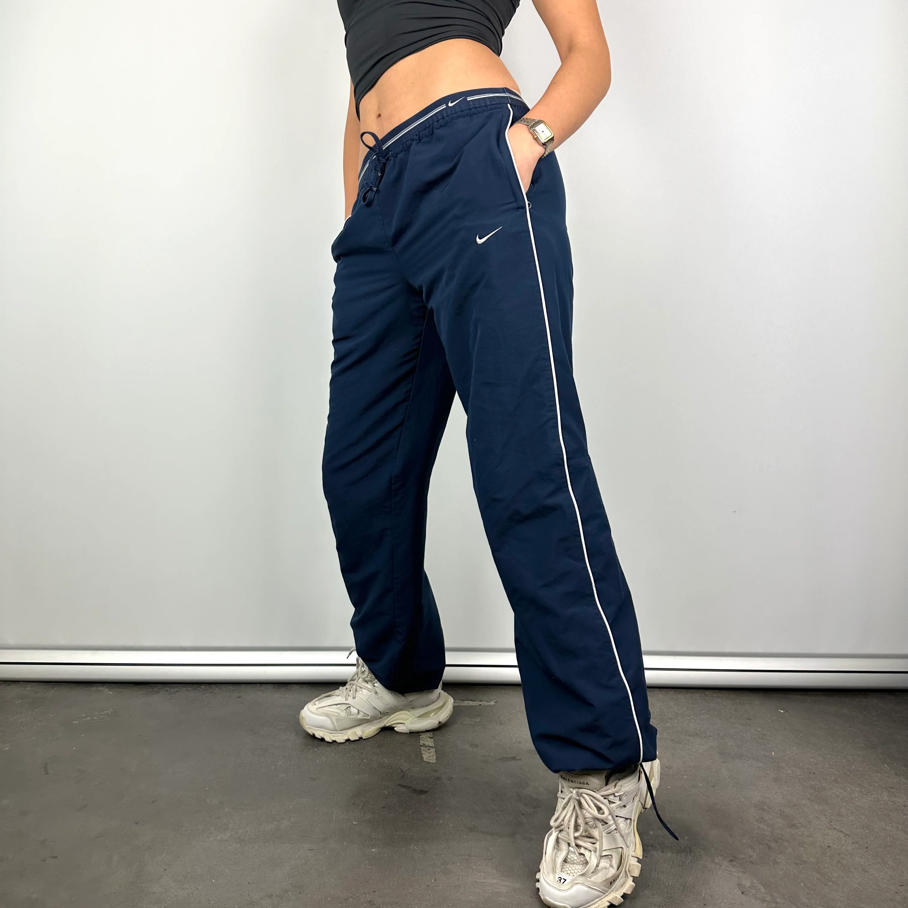 Nike Navy Embroidered Swoosh Track Pants (M) - Image 5