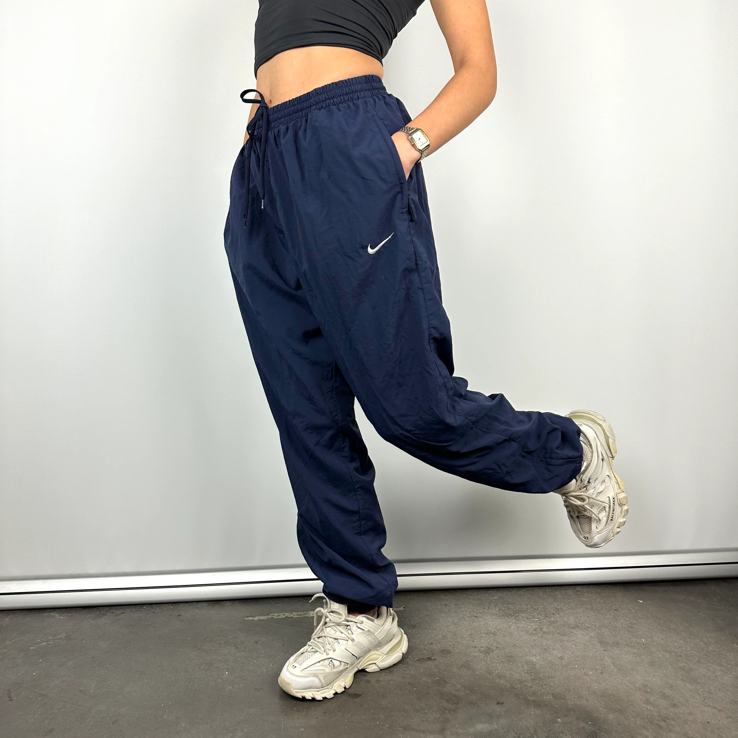 Nike Navy Embroidered Swoosh Track Pants (L) - Image 10