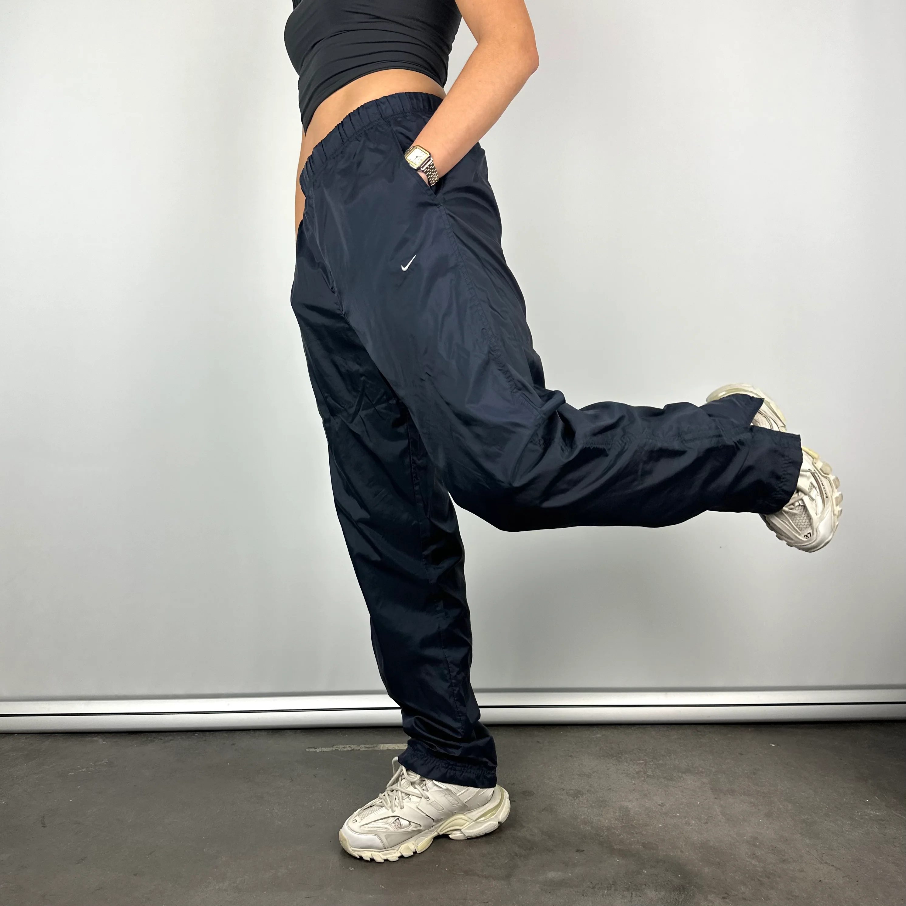 Nike Navy Embroidered Swoosh Track Pants (M) - Image 3