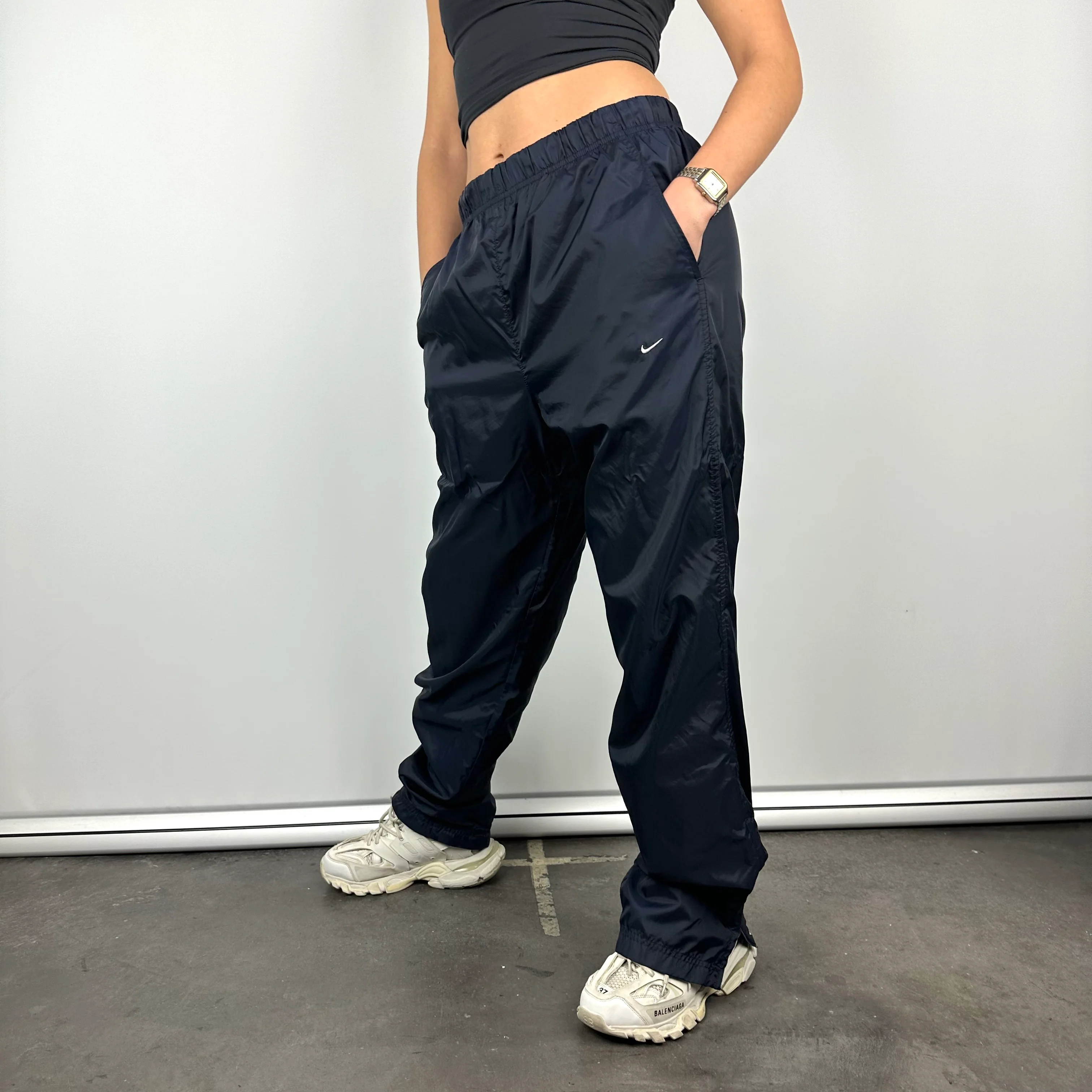 Nike Navy Embroidered Swoosh Track Pants (M) - Image 5