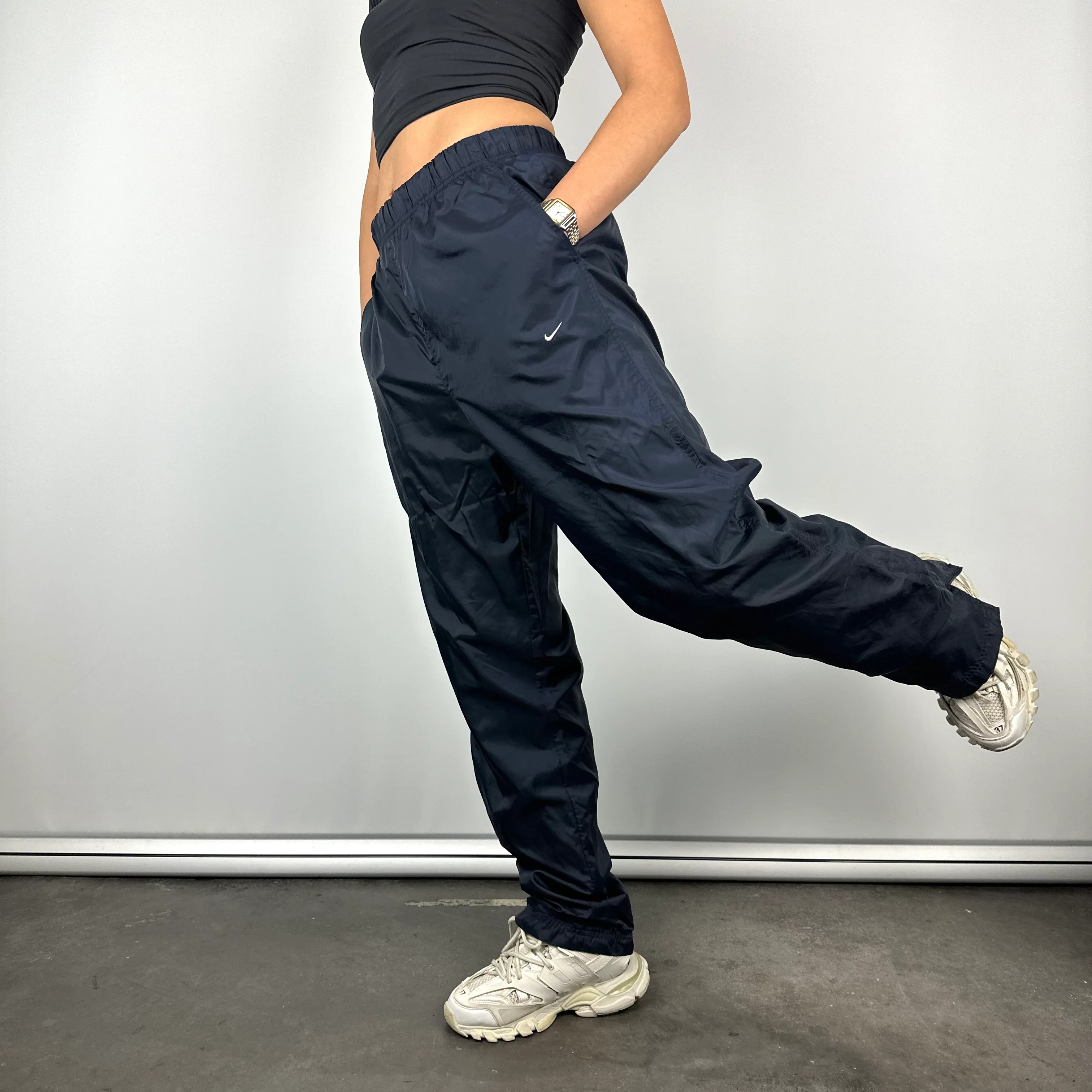 Nike Navy Embroidered Swoosh Track Pants (M) - Image 6