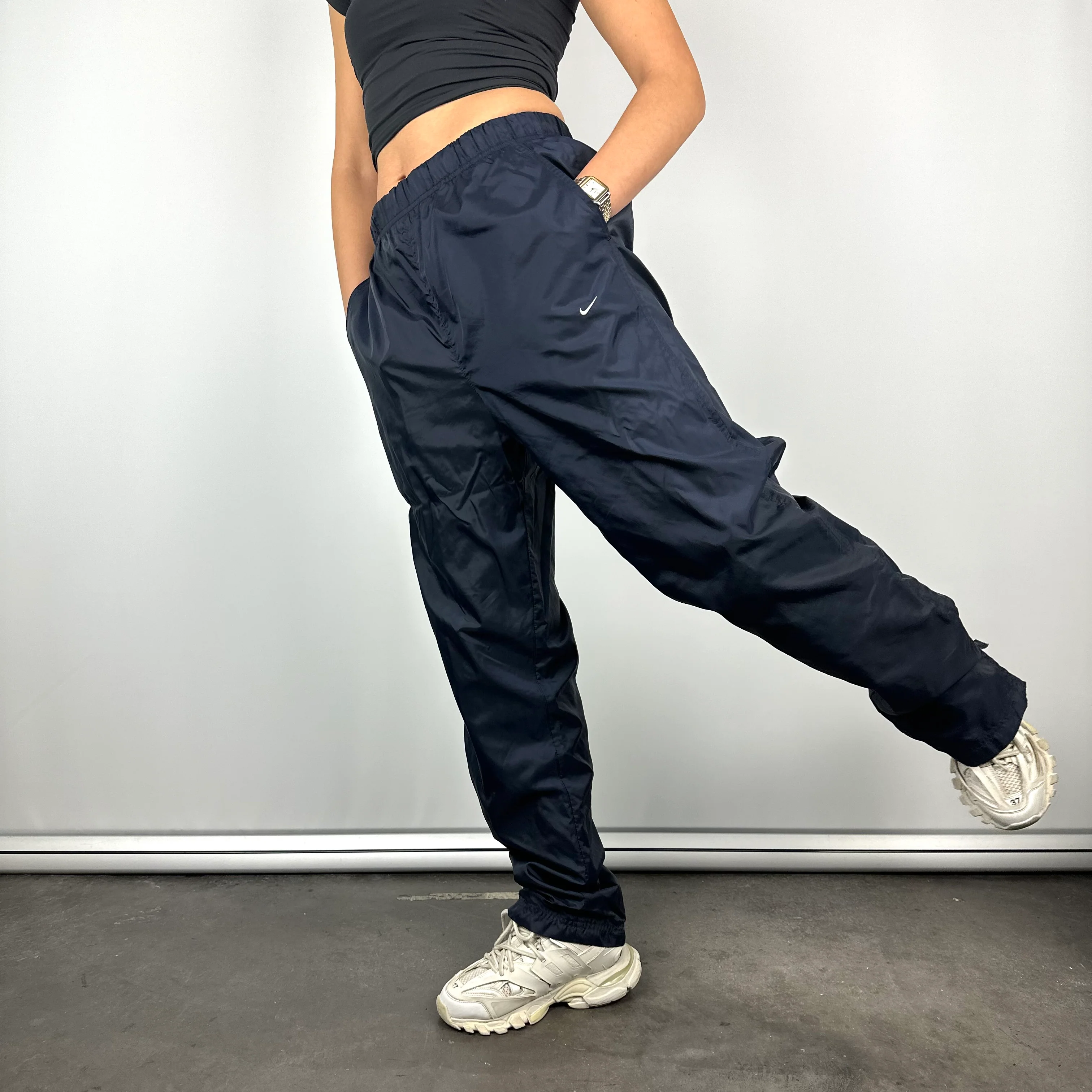 Nike Navy Embroidered Swoosh Track Pants (M) - Image 7