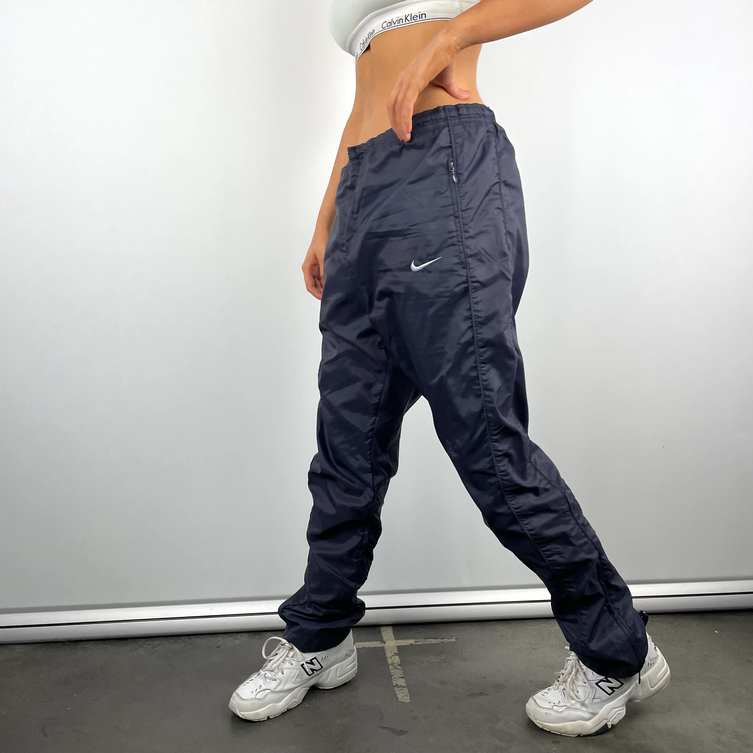 Nike Navy Embroidered Swoosh Track Pants (M) - Image 5