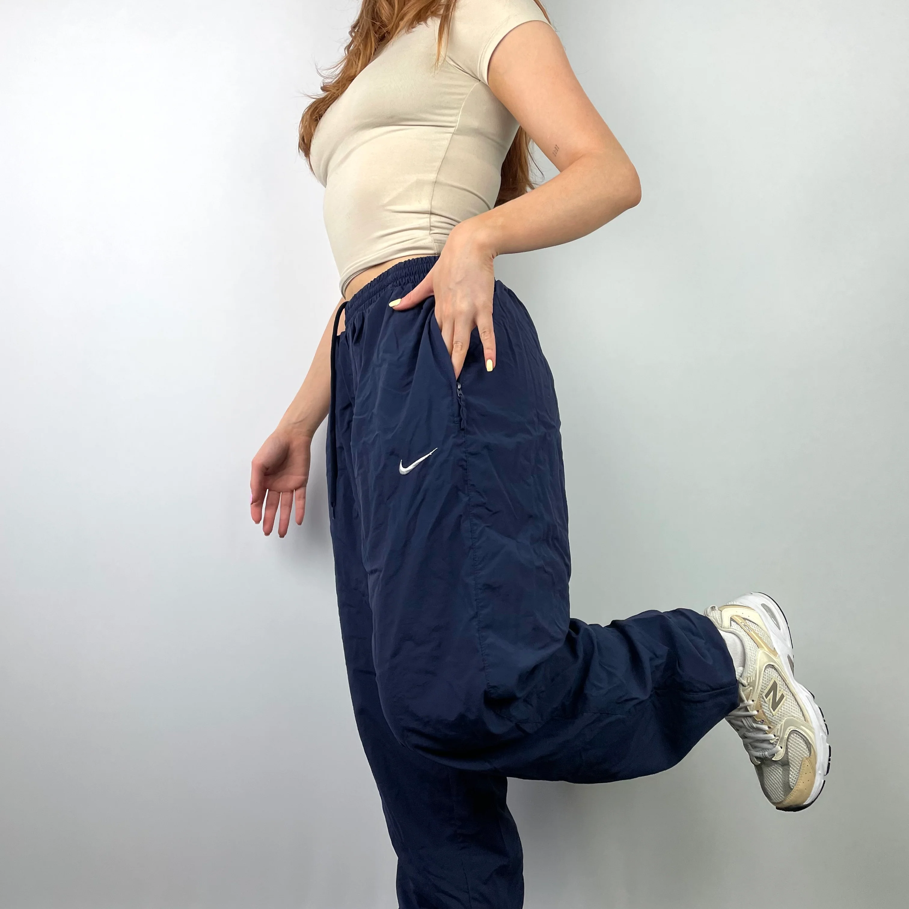 Nike Navy Embroidered Swoosh Track Pants (L) - Image 5