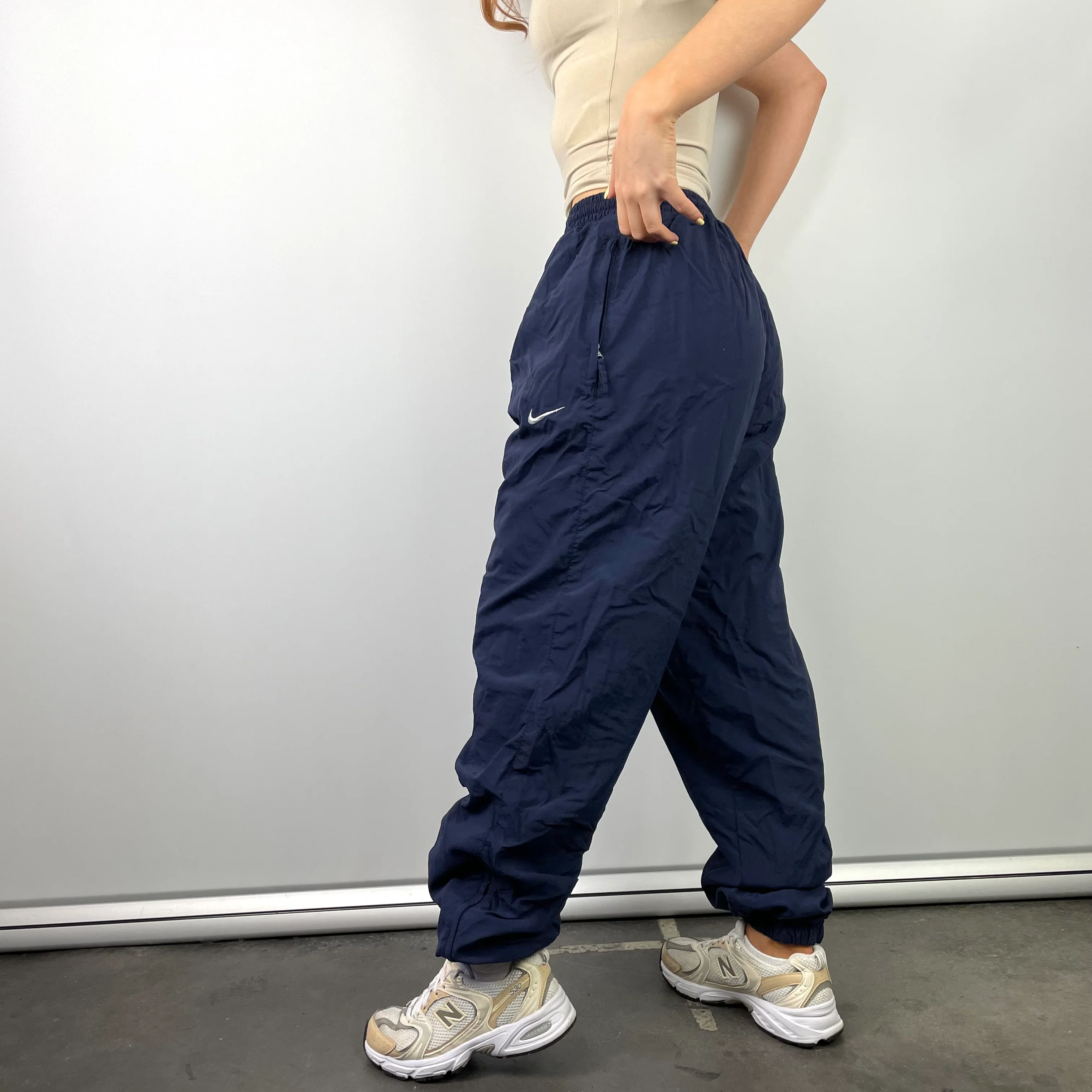 Nike Navy Embroidered Swoosh Track Pants (L) - Image 7