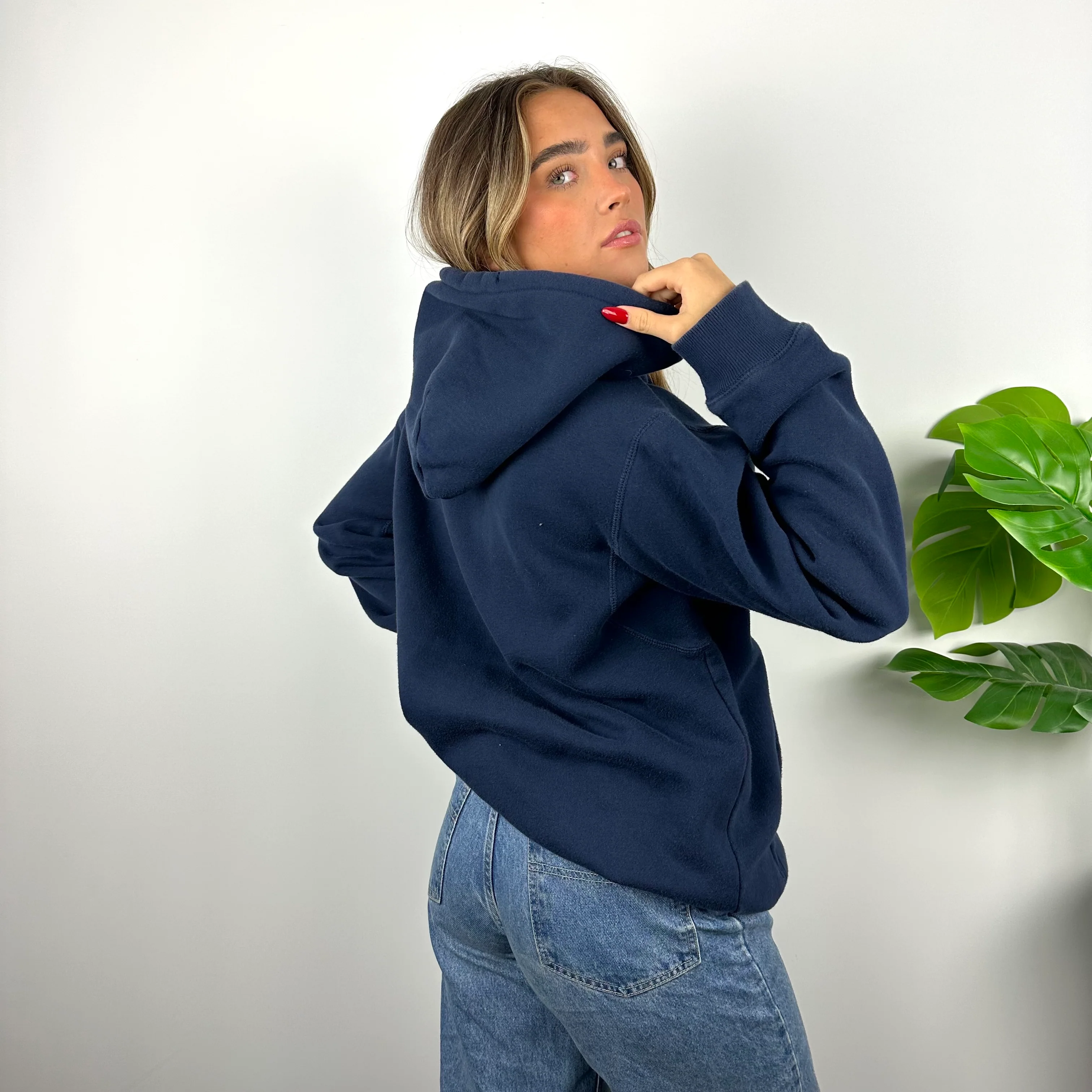 Nike Navy Embroidered Swoosh Zip Up Hoodie Jacket (L) - Image 4
