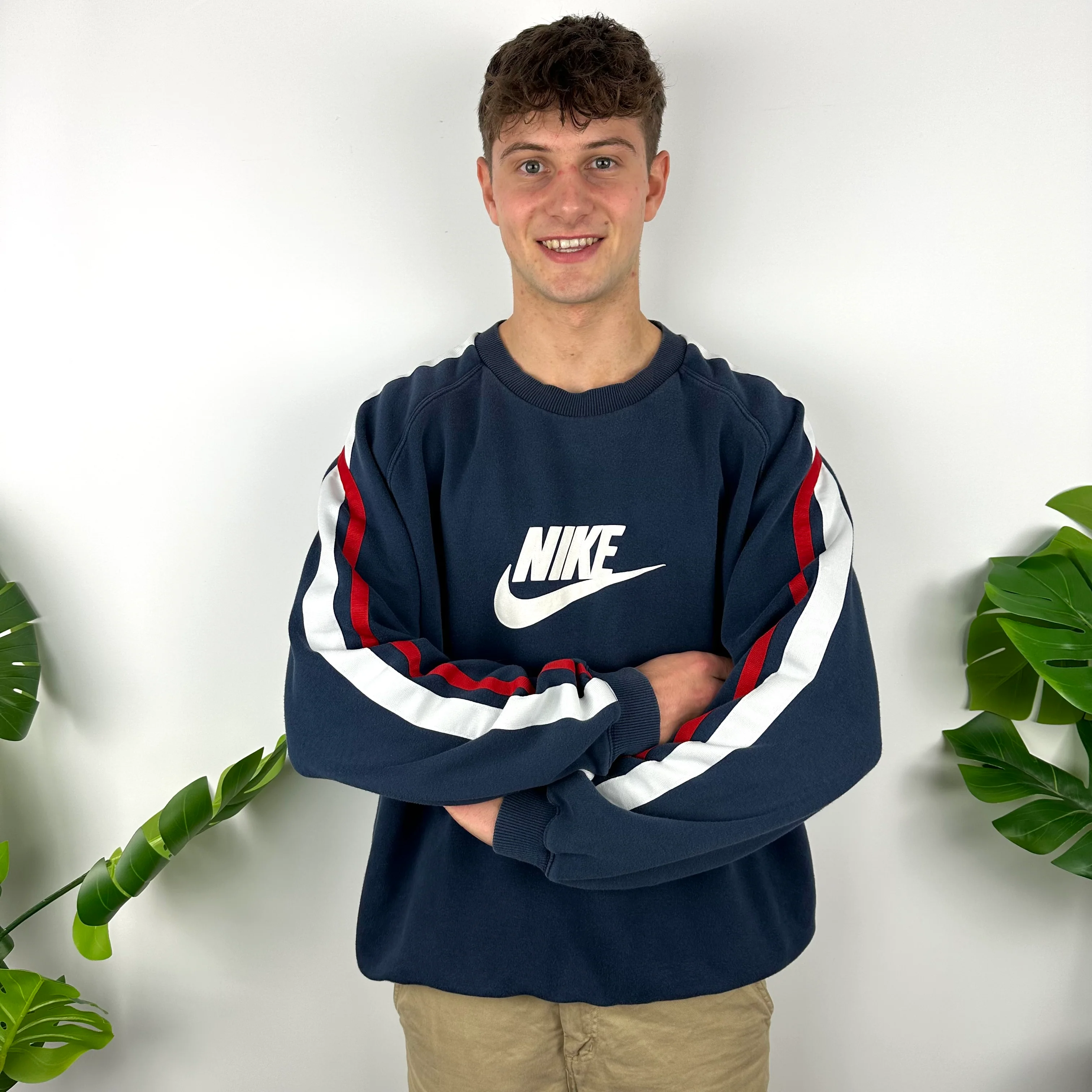 Nike Navy Embroidered Spell Out Sweatshirt (XL) - Image 5