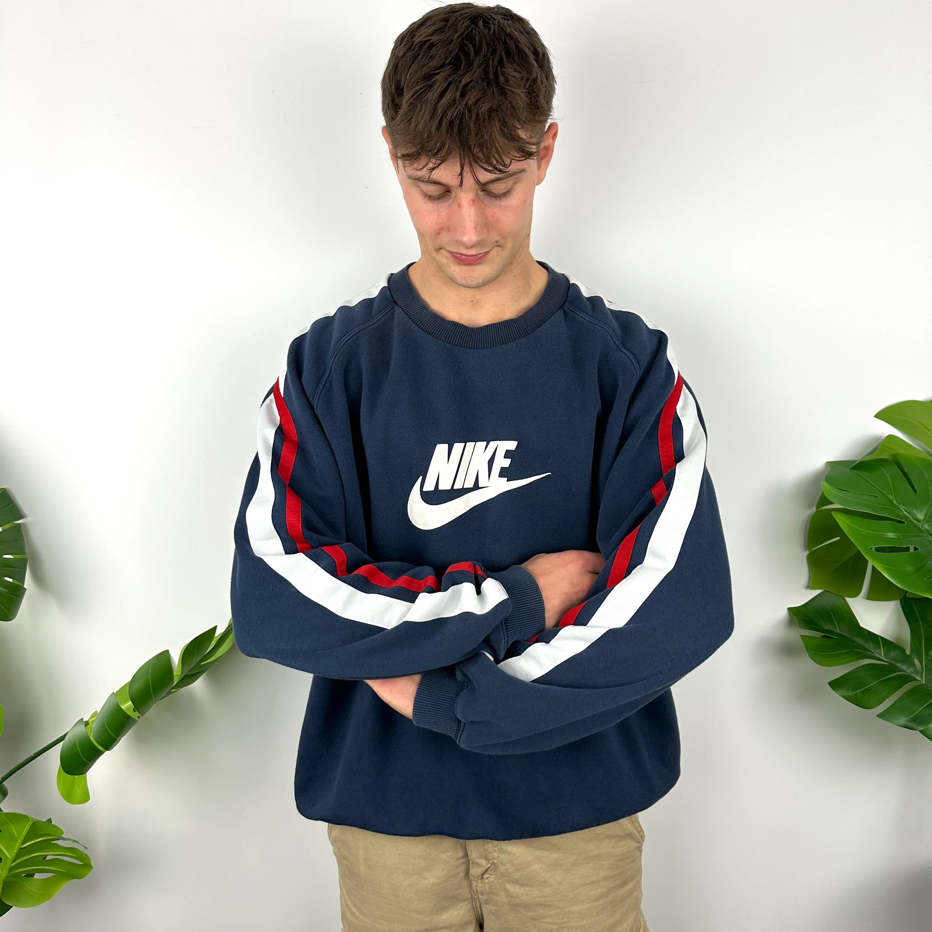 Nike Navy Embroidered Spell Out Sweatshirt (XL) - Image 7