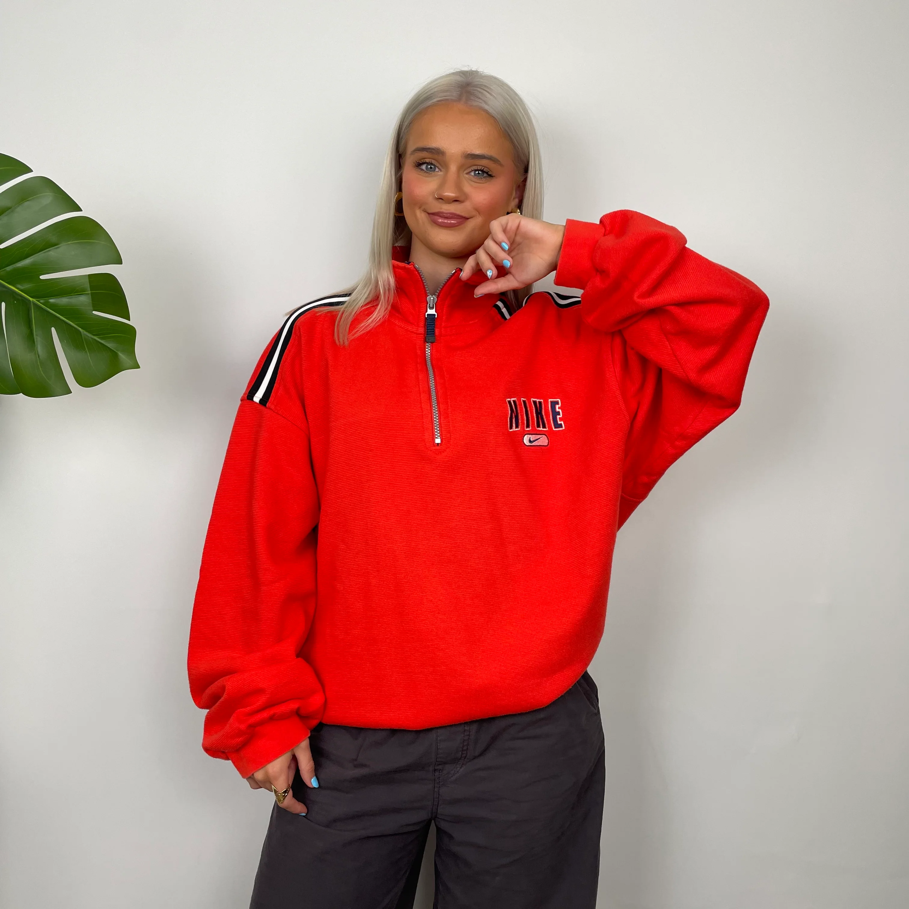 Nike Orange Embroidered Spell Out Quarter Zip Sweatshirt (L) - Image 3
