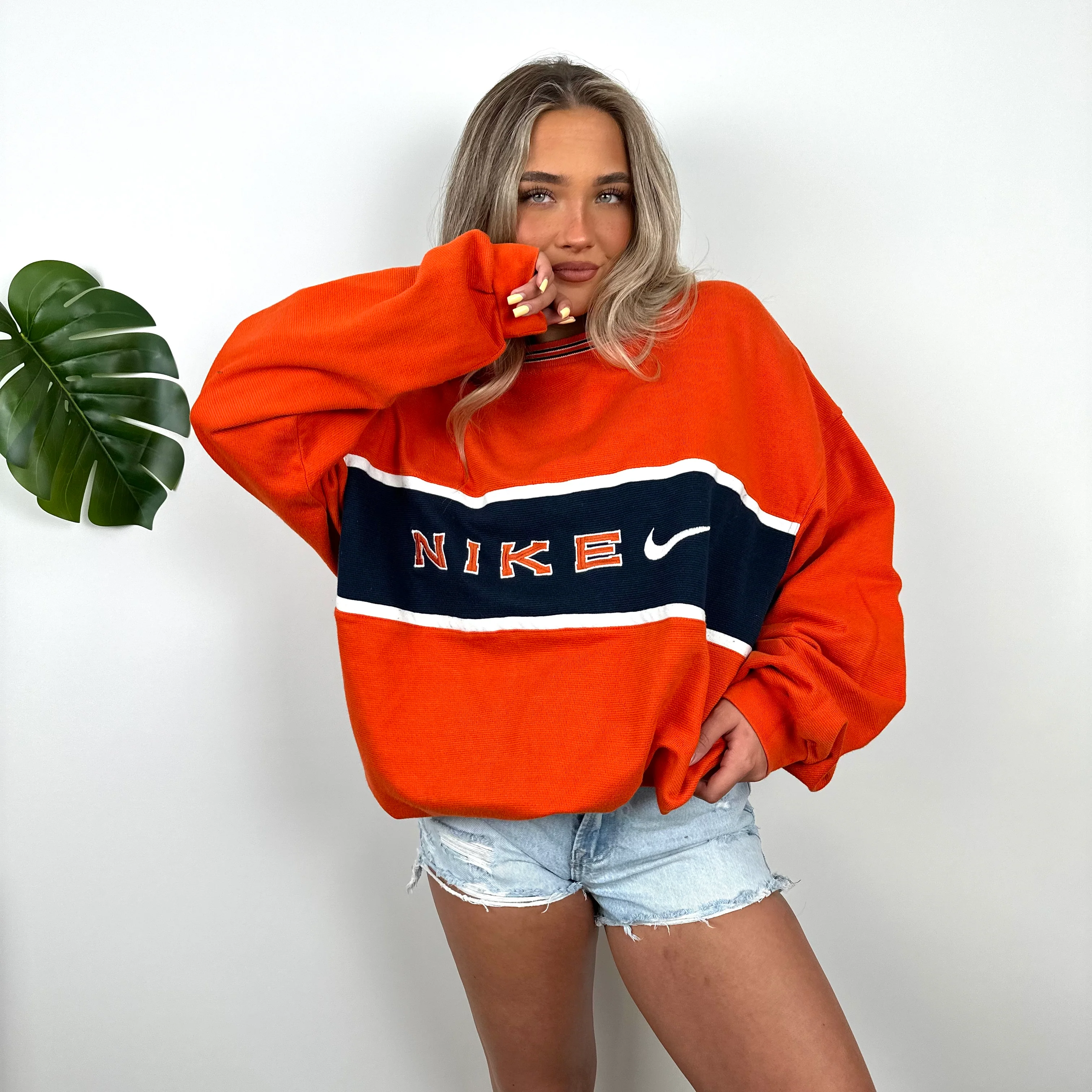 Nike Orange Embroidered Spell out Sweatshirt (XL) - Image 3