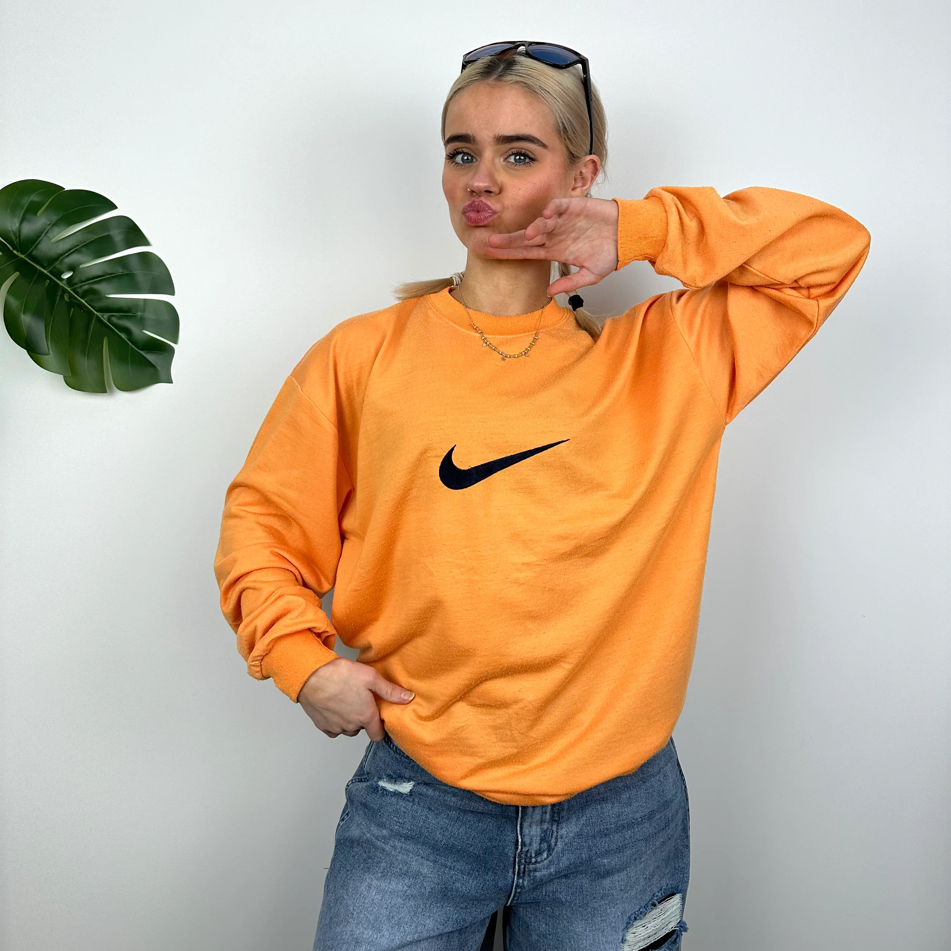 Nike Orange Embroidered Swoosh Sweatshirt (L) - Image 2