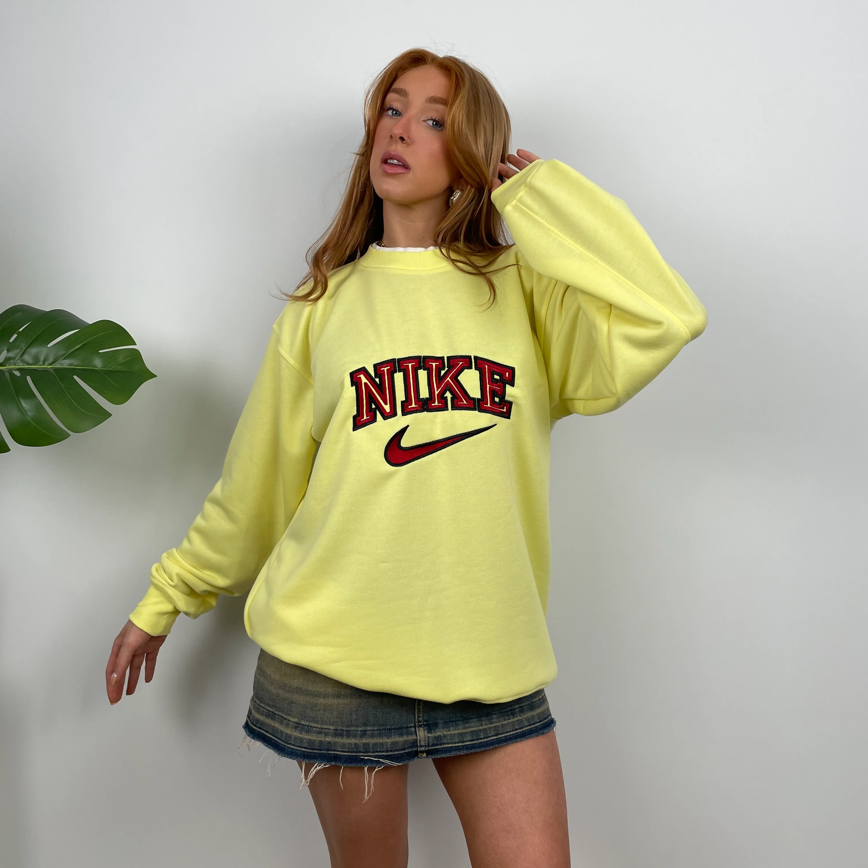 Nike Pastel Yellow Embroidered Spell Out Sweatshirt (L) - Image 4