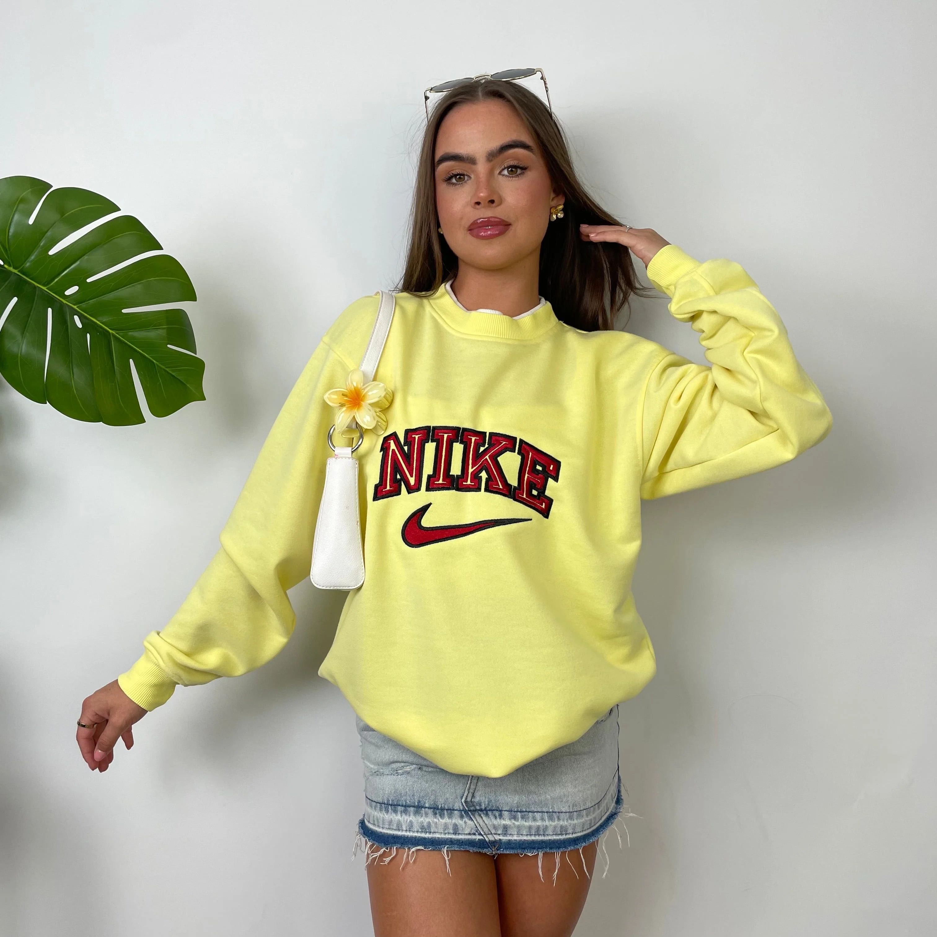 Nike Pastel Yellow Embroidered Spell Out Sweatshirt (L) - Image 2