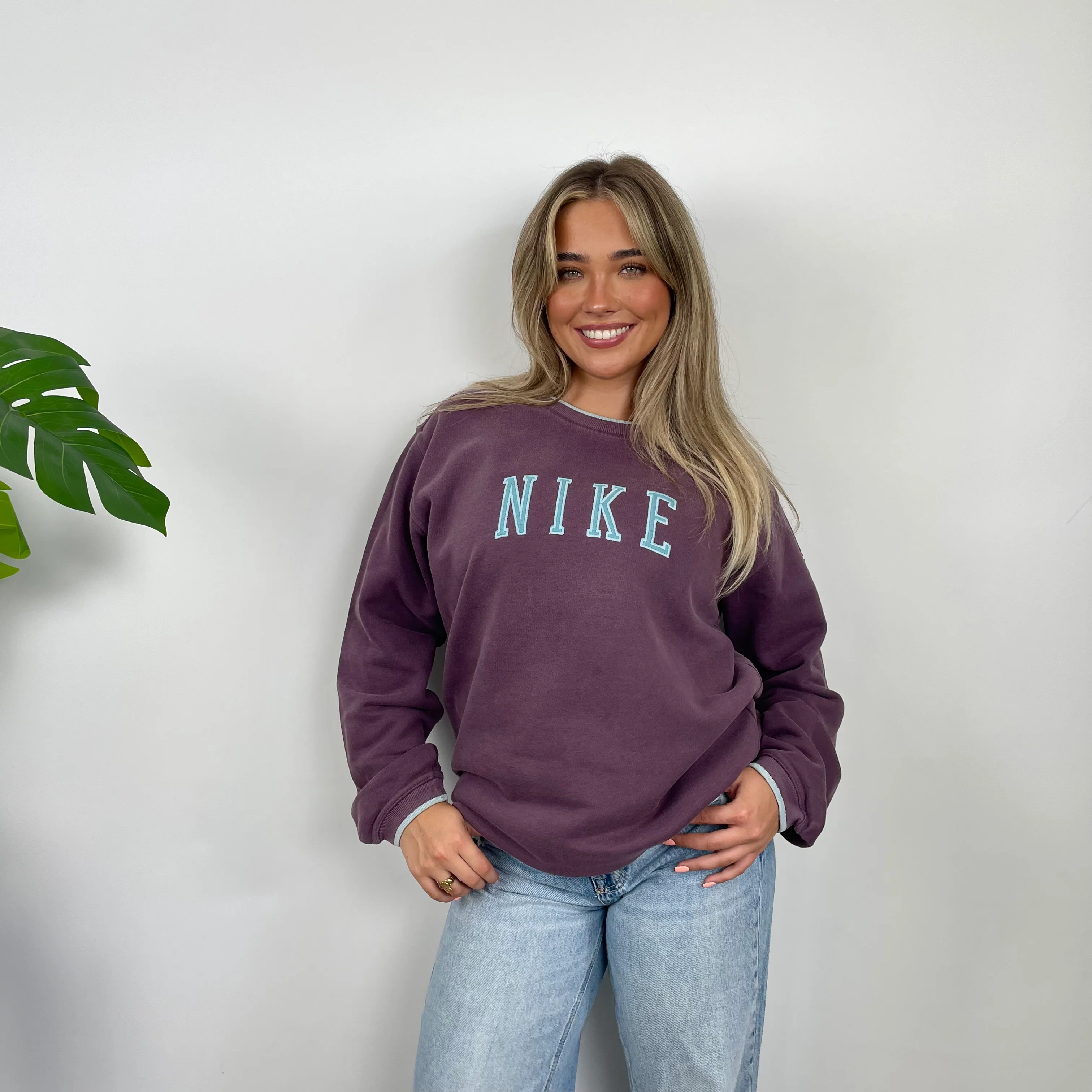 Nike Purple Embroidered Spell Out Sweatshirt (L) - Image 3
