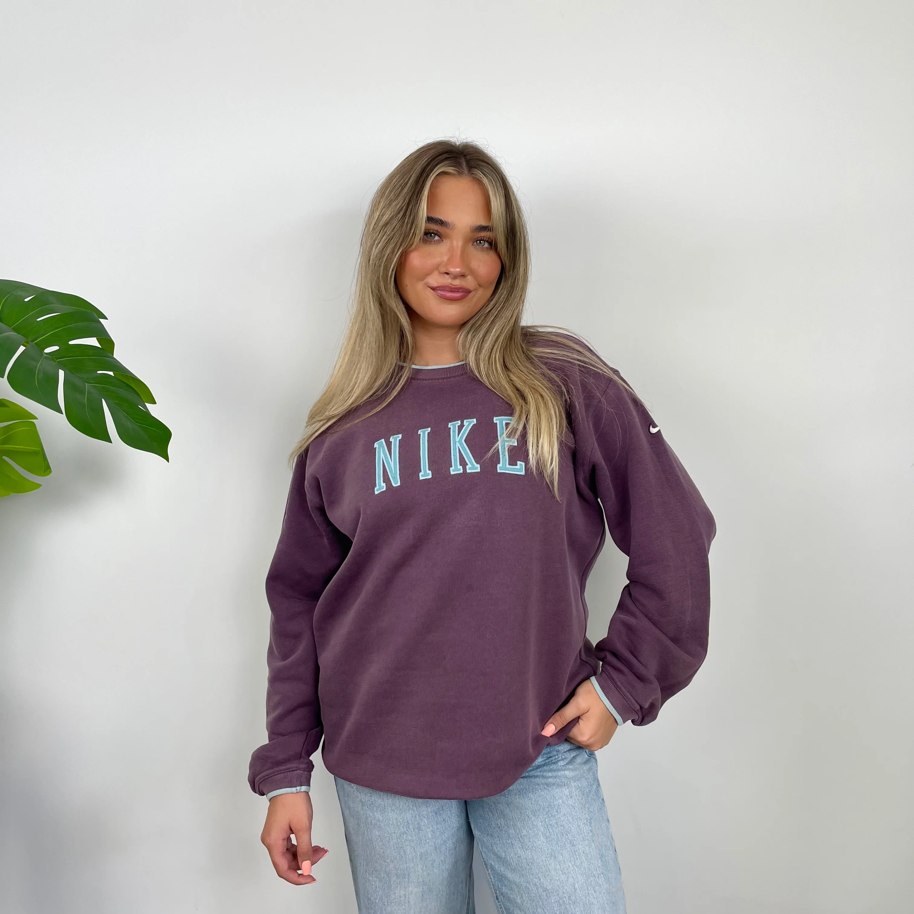 Nike Purple Embroidered Spell Out Sweatshirt (L) - Image 4