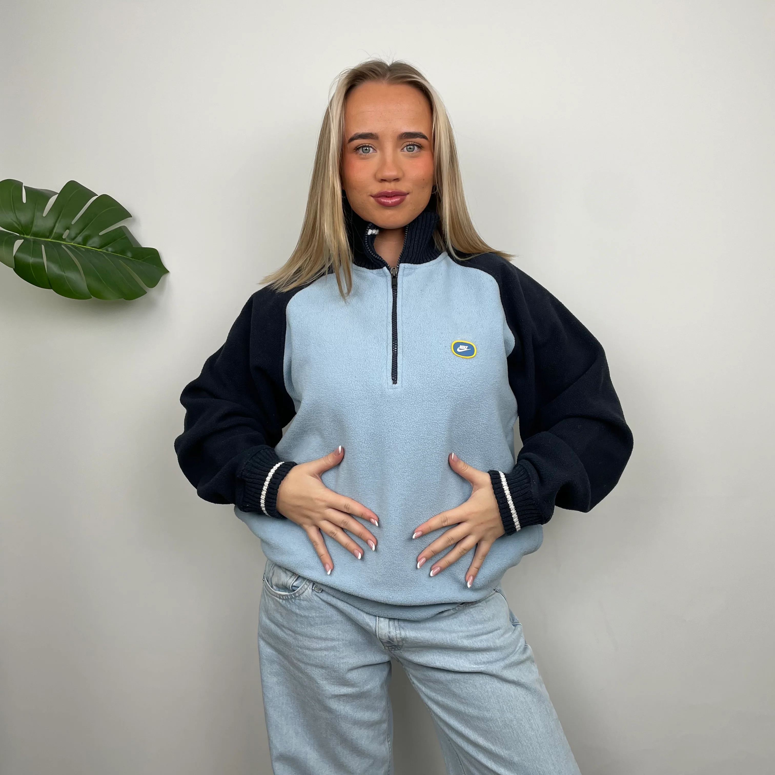 Nike RARE Baby Blue Embroidered Spell Out Quarter Zip Sweatshirt (L)